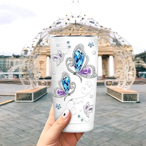 Miniatura 7 de Wassmin Vaso de mariposa con diseño de mariposas, regalo para mujeres, niñas, adolescentes, estilo de dibujo, de acero inoxidable, con aislamiento,