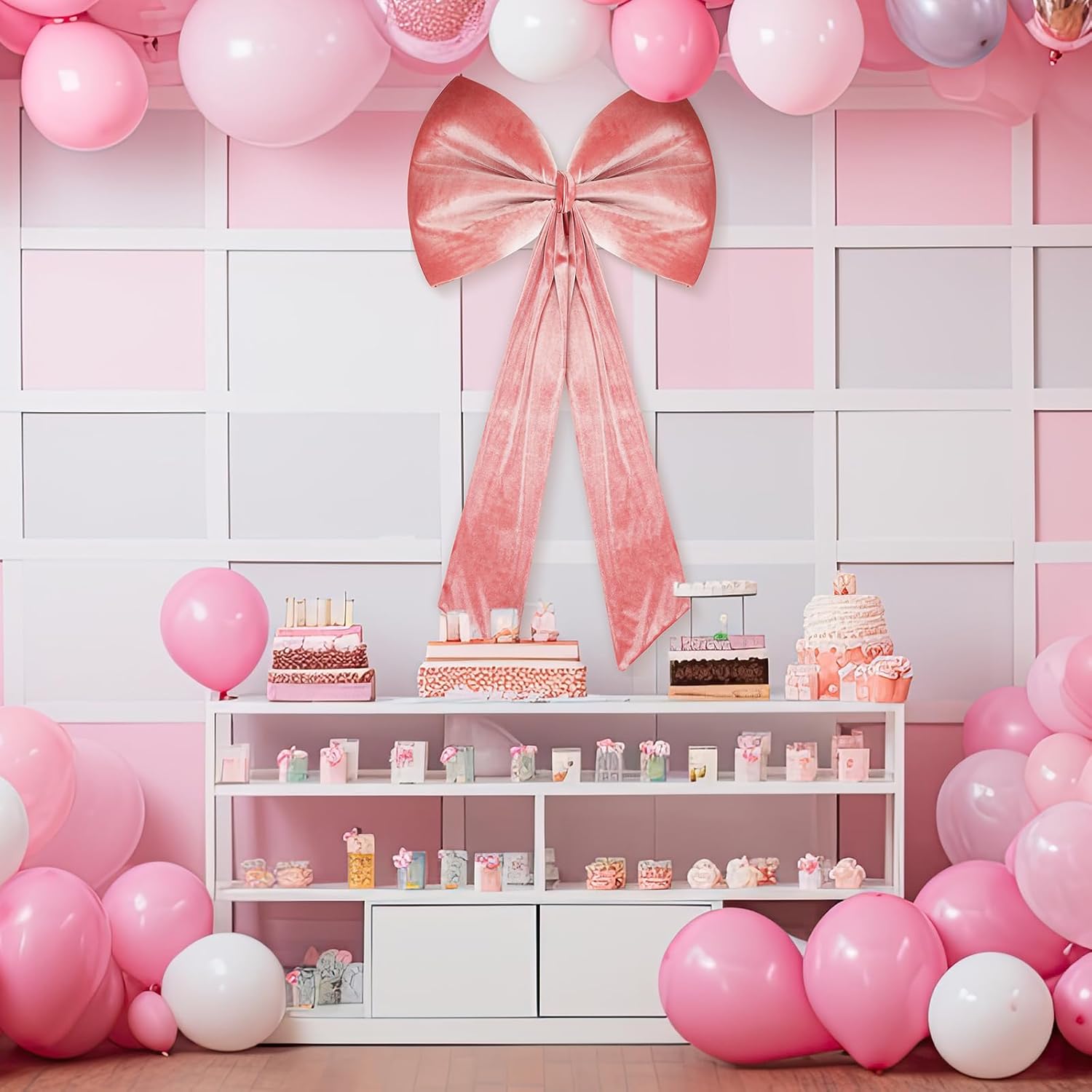 40 Inch Extra Large Velvet Red Bow Valentine Tree Topper Giant Bow Ribbon Party Backdrop Wall Decor for Valentine's Day Room Door Birthday Wedding Bachelorette Baby Shower (Pink) - Image 3