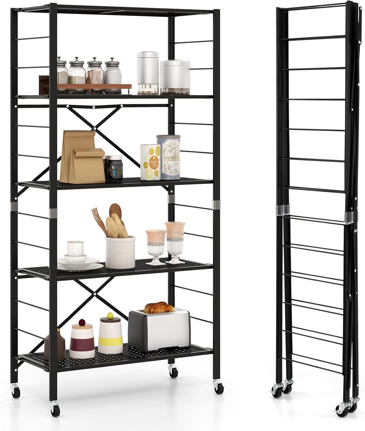 Giantex Folding Storage Shelves, 5Tier Metal Collapsible Shelves with