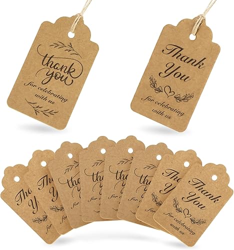 Miniatura 7 de SallyFashion Etiquetas de agradecimiento, 100 etiquetas de papel kraft de regalo con cuerdas colgantes para invitación de boda, día de Acción de