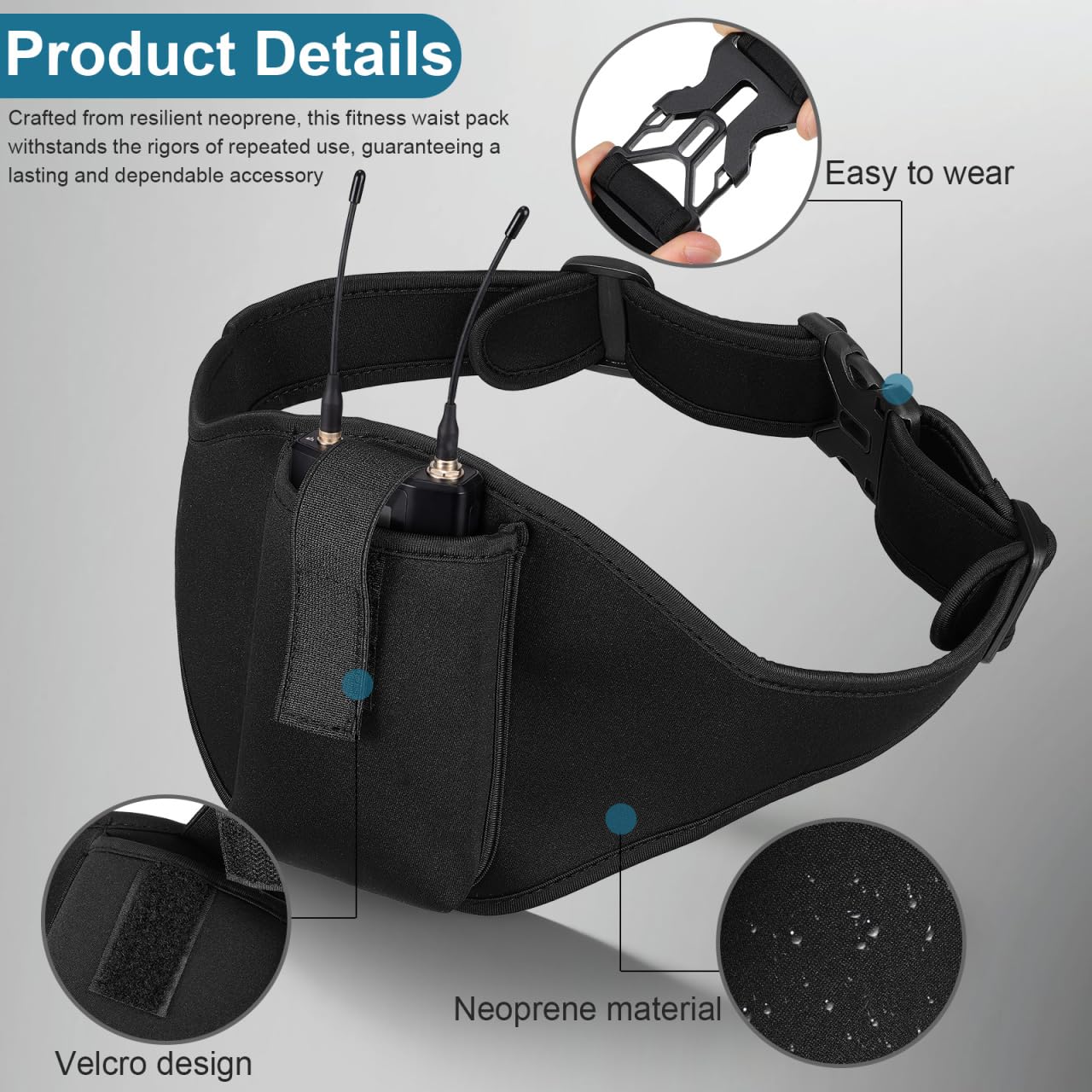 VICASKY Ceinture réglable pour Microphone avec Support pour téléphone Portable pour Les entraînements de Fitness, la Course à Pied et Les Performances Combinaison d'un pour Microphone et d'un