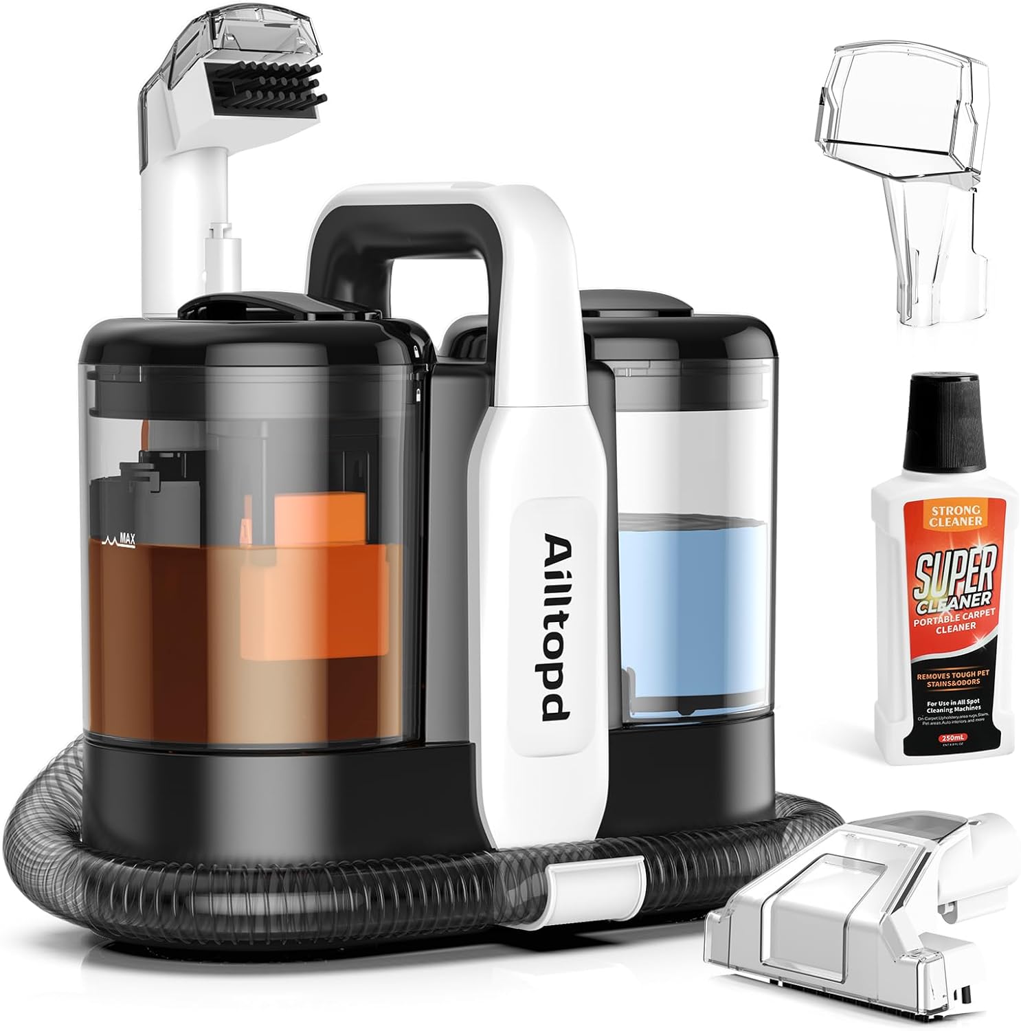 Portable Carpet & Upholstery Spot Cleaner, Powerful Suction & Spot Remover, Deep Stain Cleaning for Carpet, Car Seats, Pets, Stairs, Couches, with Dual Size BrushHead