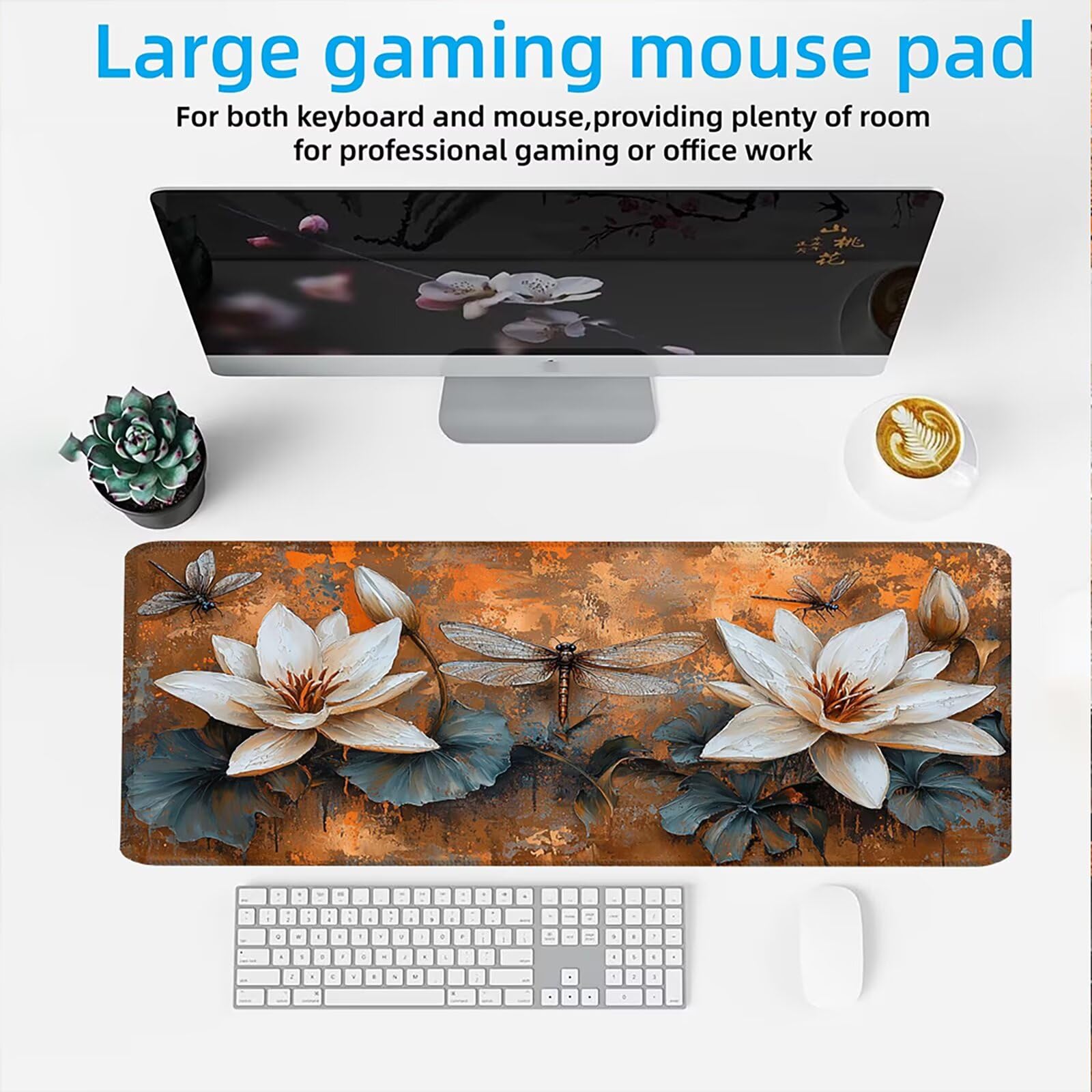 Podkładka pod mysz 1200 x 600 mm Podkładka pod mysz dla graczy, biurkowa mysz ultra cienka antypoślizgowa gumowa podstawa zmywalna ulepszona prędkość ulepszona precyzja PC, komputer, praca ważka kwiat