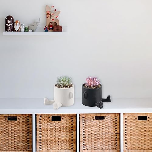 Miniatura 6 de Suculentas falsas, bonitas plantas suculentas artificiales, 2 piezas de decoración de escritorio de oficina con macetas en forma humana para