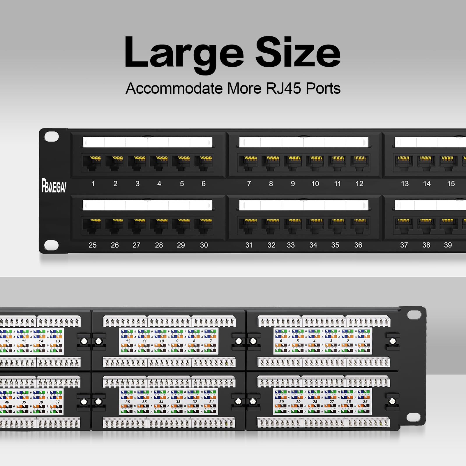 Patch Panel 48 porte montaggio a rack o montaggio a parete Cat6 2U Patch Panel di rete 19" RJ45 Patch Panel per rete 10 Gigabit, 110 o Krone Impact Tools compatibile (Cat6)