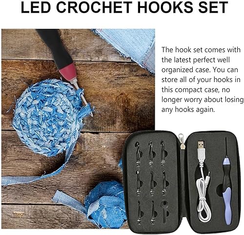 Miniatura 2 de Juego de ganchos de ganchillo de conteo digital, ganchos de ganchillo ergonómicos con luz LED y contador de puntadas digital, kit de tejido para