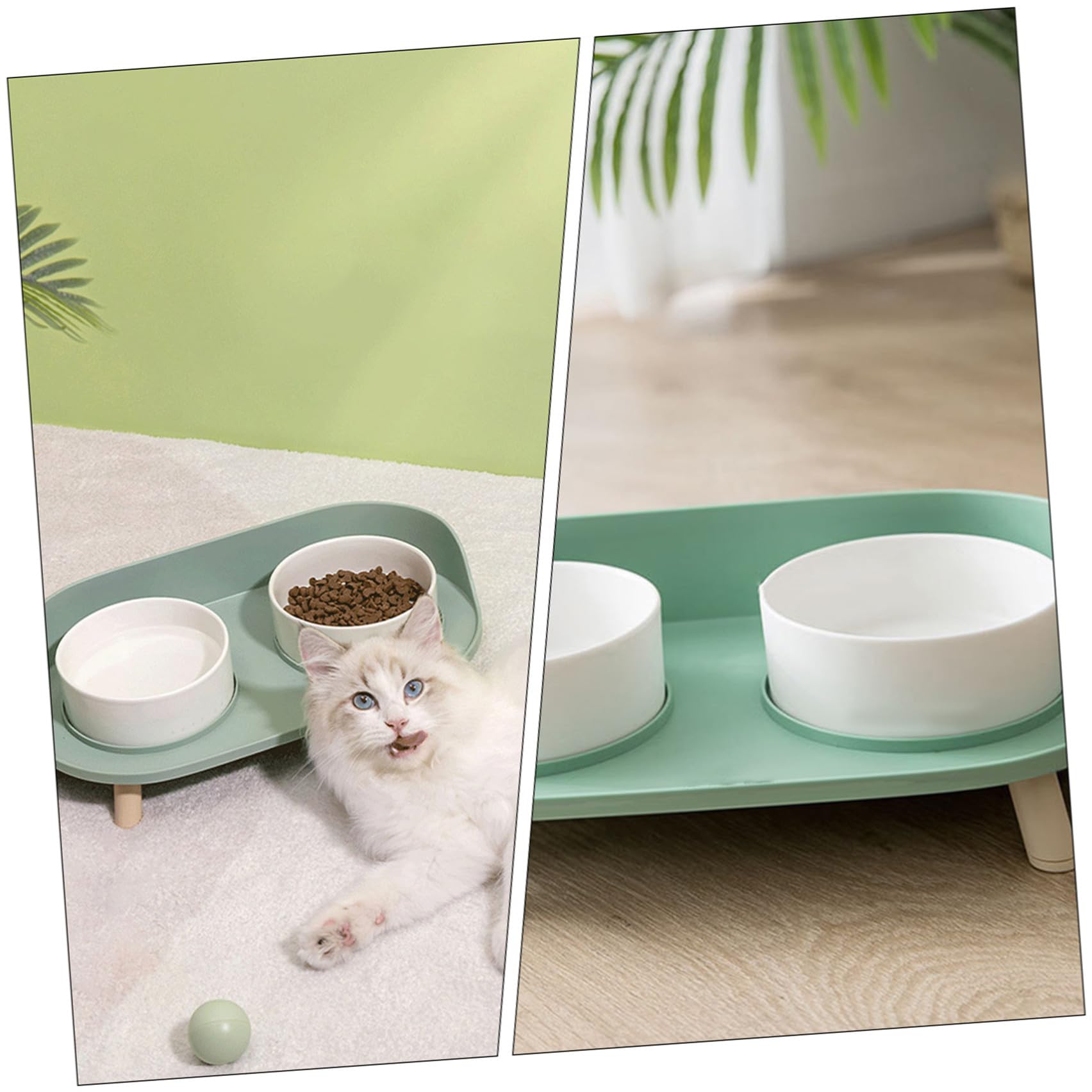 Toddmomy 1pieza Comedero De Cerámica para Gatos Altura Doble Tazón Antivuelco Color Verde Menta para Alimentación Segura y Cómoda De Mascotas