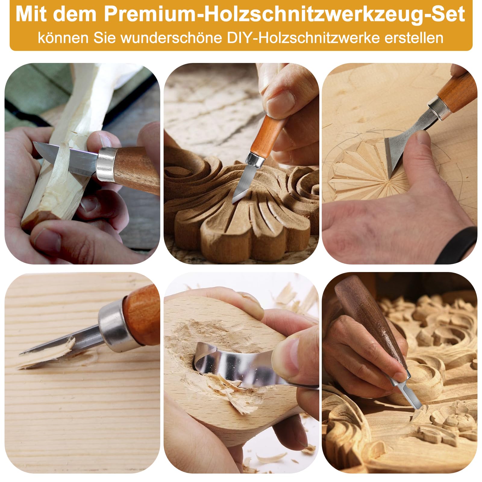 Juego de herramientas de tallado de madera, 20 en 1, juego con 12 cuchillos para tallar, con para principiantes/profesionales, talla con guantes resistentes a los cortes, cinta adhesiva, papel mate y