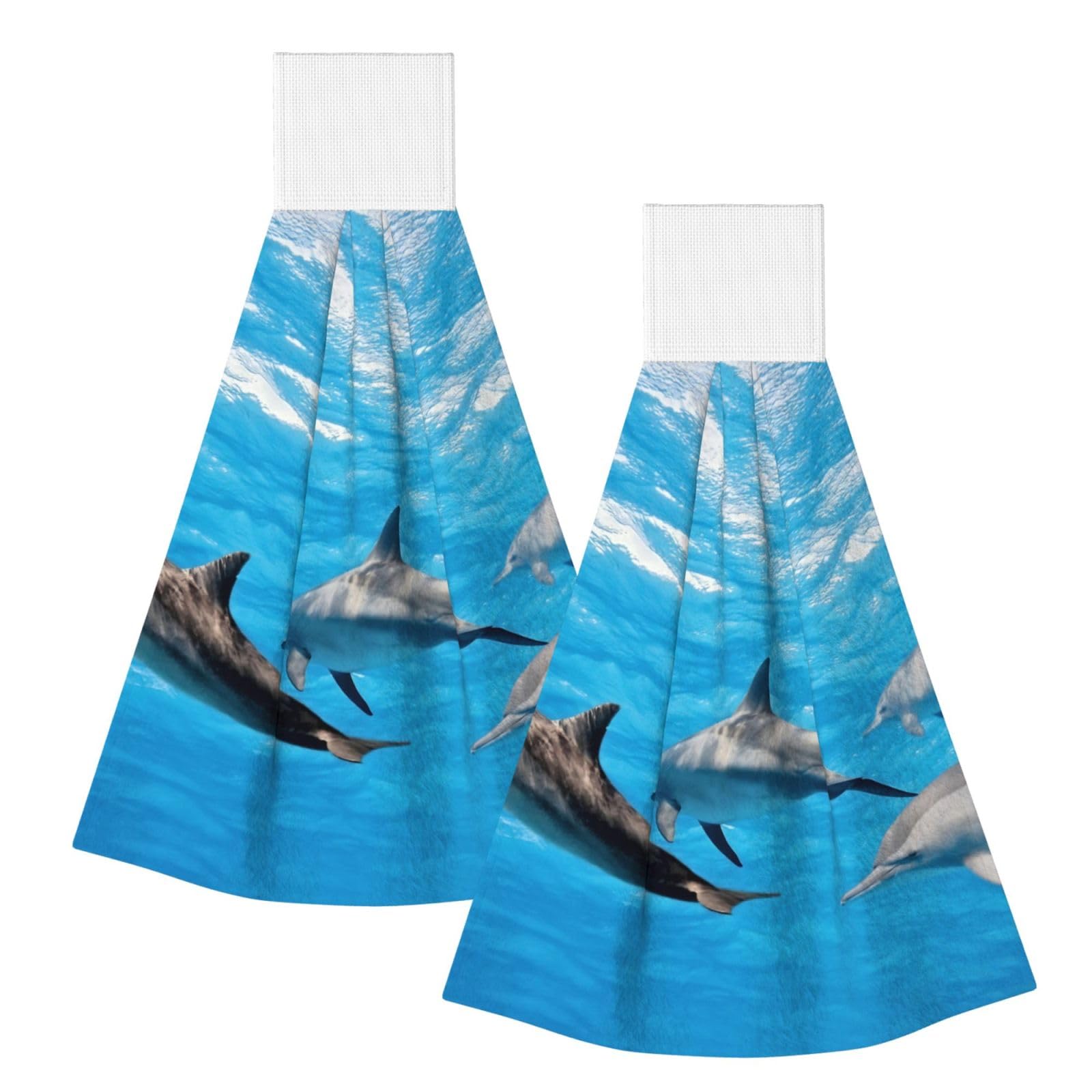 DOPKLNA Dolphin, 2 Pcs Hanging Coral Fiber Hand Towels for Bathroom, Absorbent Kitchen Towels