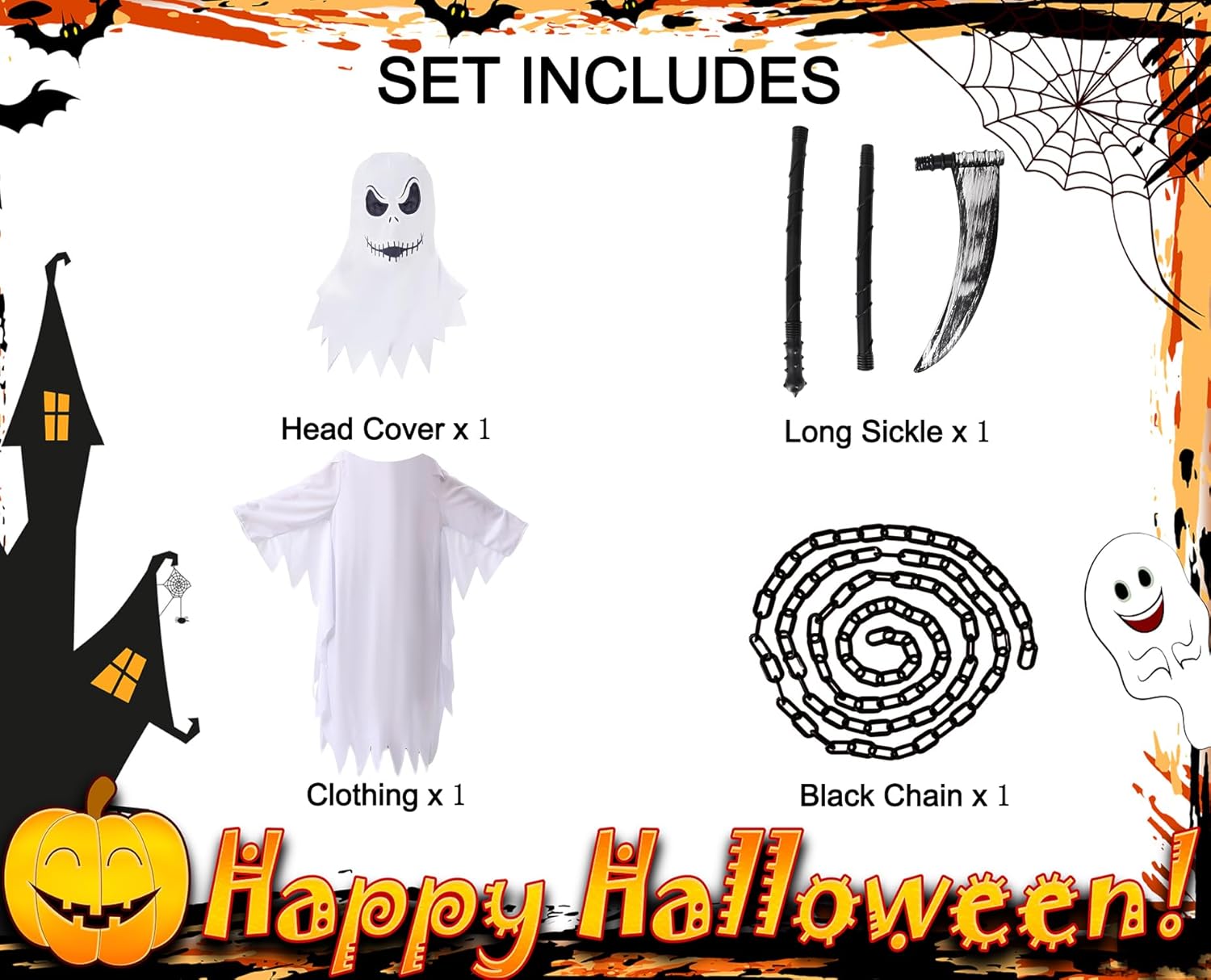 Miniatura 3 de QUJQOM Disfraz de fantasma de Halloween que brilla en la oscuridad para niños, capa blanca de fantasma abucheo para espeluznante truco o trato con