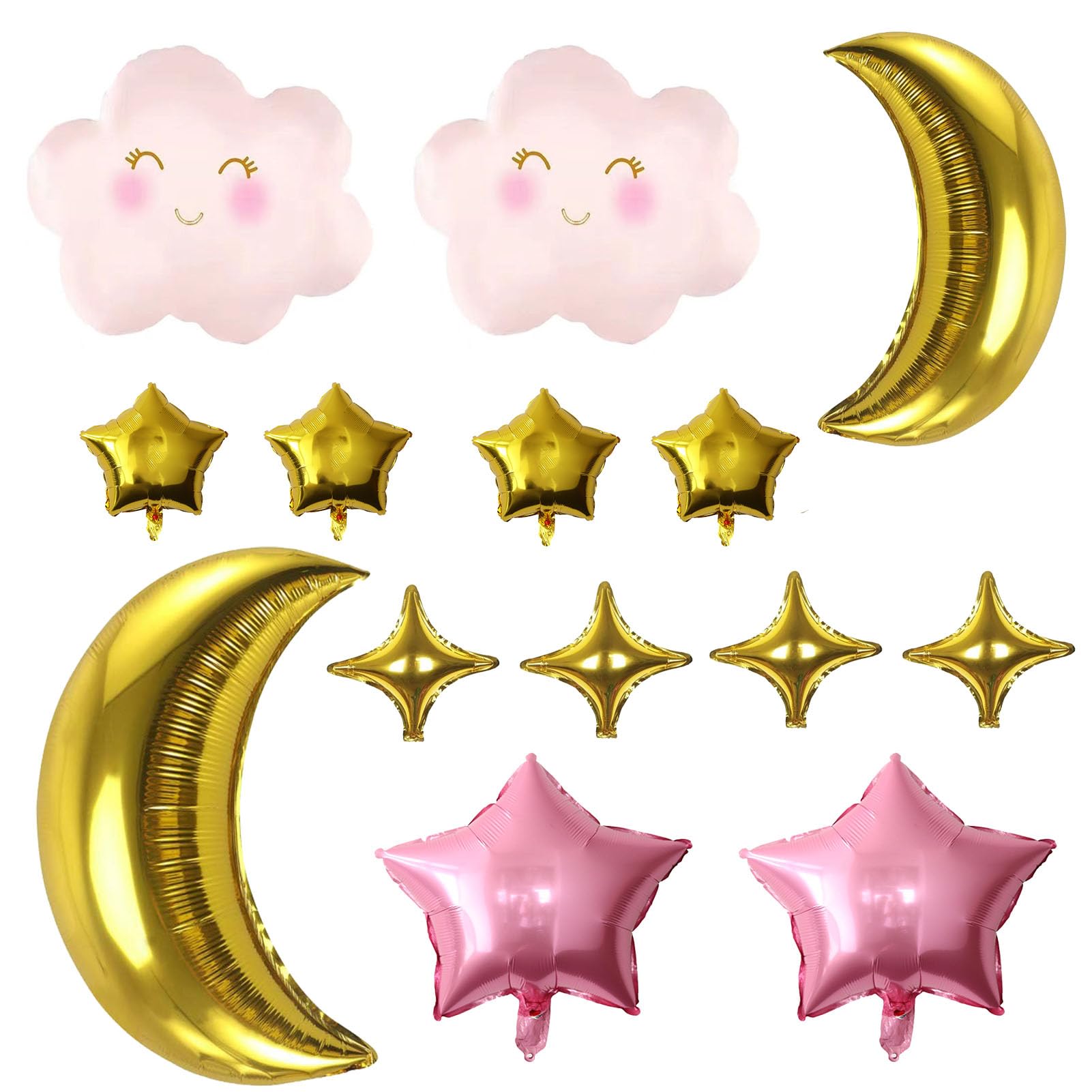 14pcs Star and Moon Foil Balloons Cloud Balloons for Birthday Baby Shower Gender Reveal Wedding Party Decorations Supplies(Gold moon) ﻿