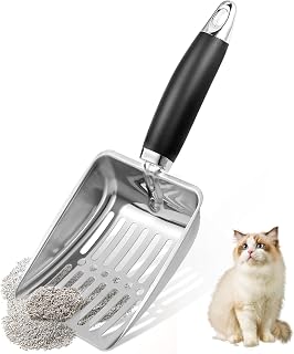 NewGF Stainless Steel Cat Litter Scoop - Sturdy Mesh Scooper with Ergonomic Handle, Rust-Resistant for Easy Litter Box Cleaning (Silver)