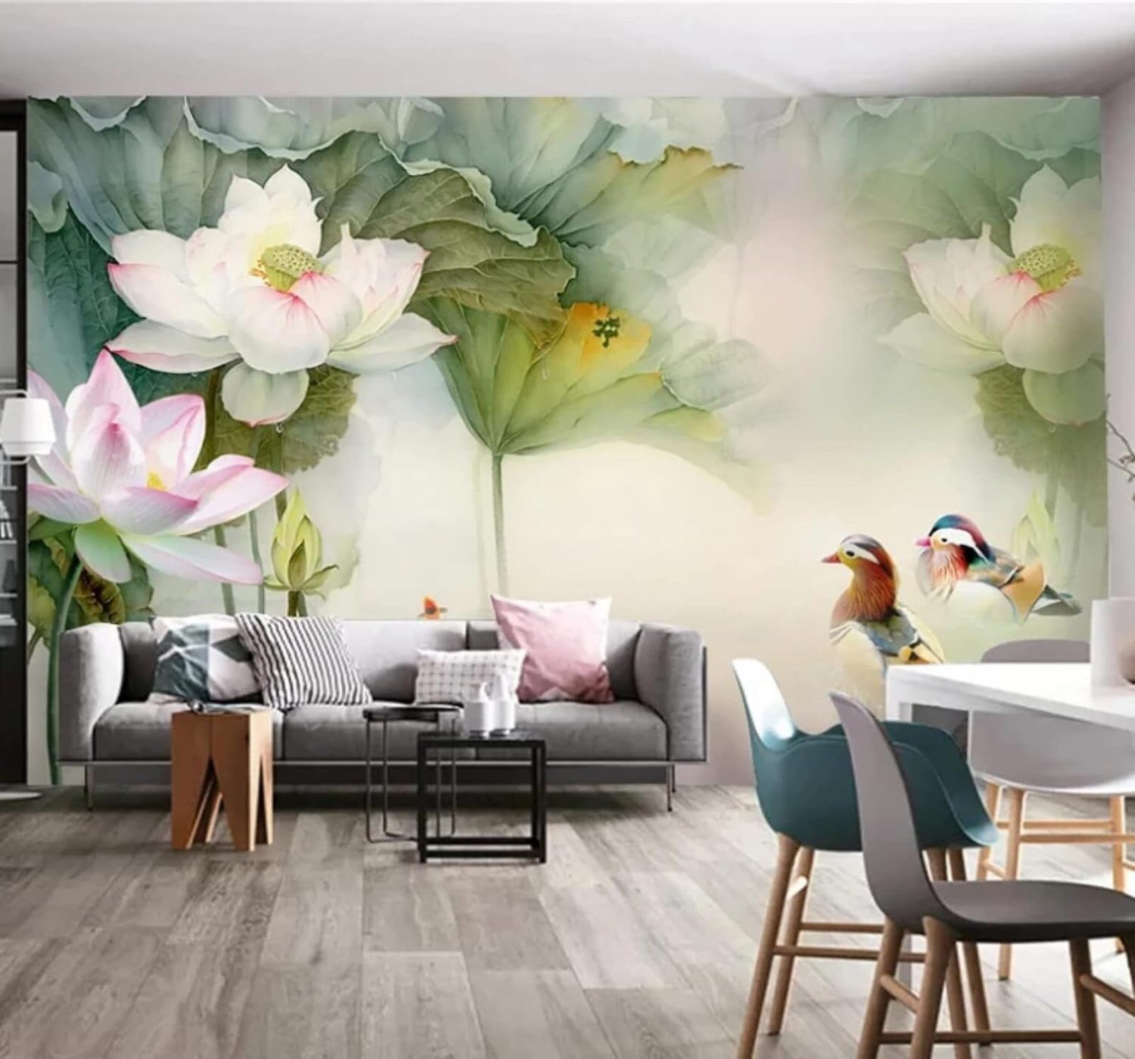 XLMING Three Dimensional Fresh Lotus Duck Fish 3D Wallpaper Luxury Silk Study Dining Feature Sofa Grey Bedroom Living Room Tv Decorative Wall-150cm×105cm