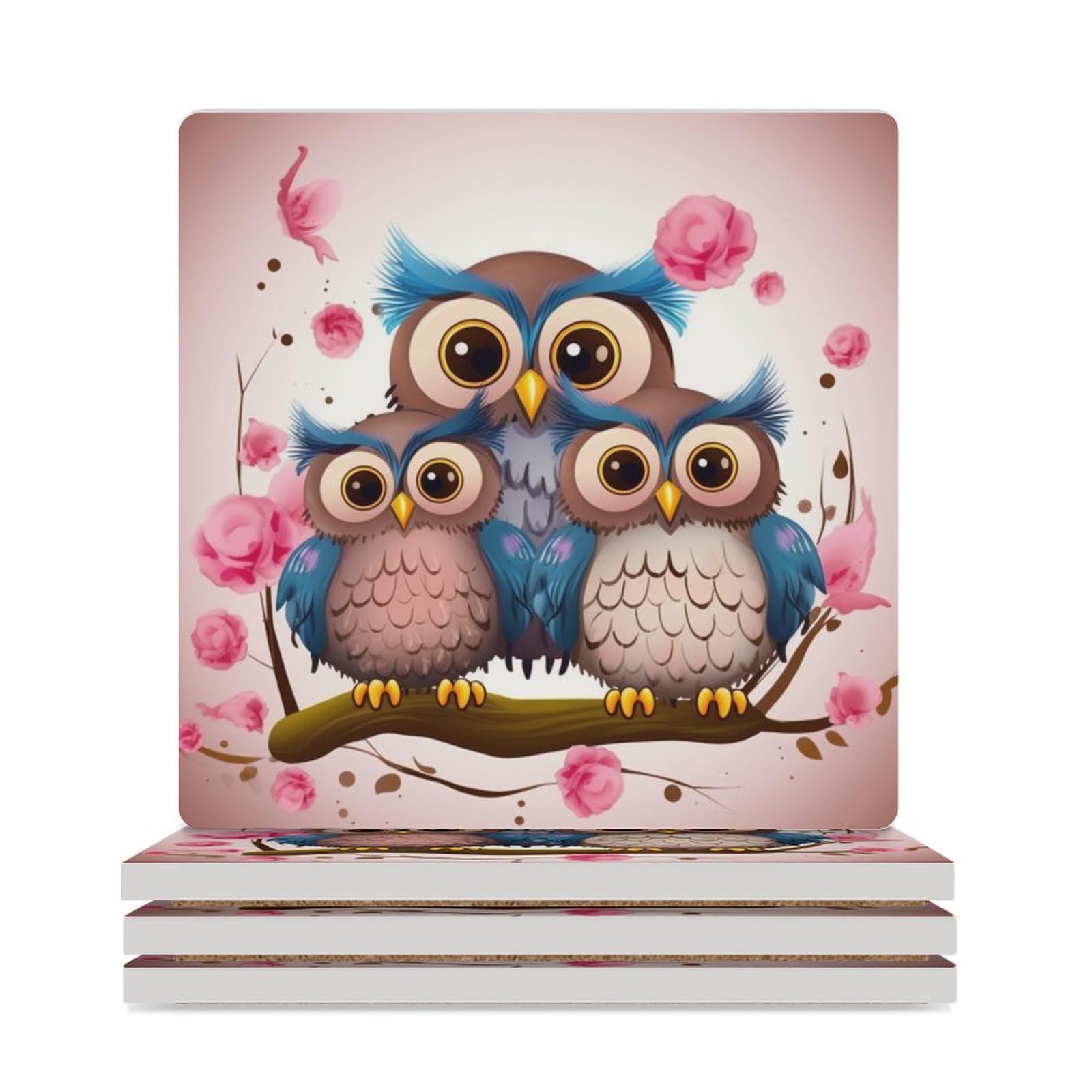 Dessous de verre absorbants cadeau original crémaillère chouettes