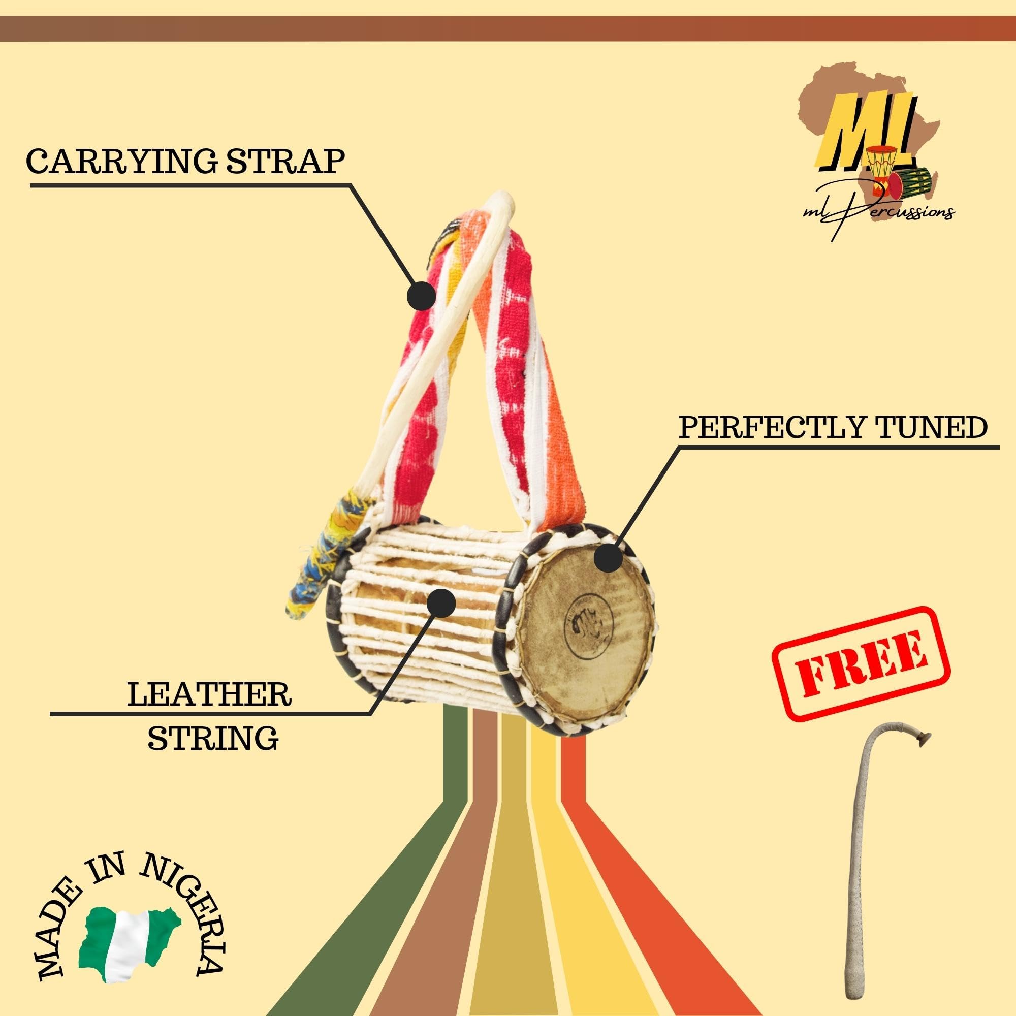 Authentic Nigerian Traditional Talking Drum Omele GanGan (Single/Double Configurations) 33x33x45cm 4kg with Wooden Beater included Free (Single)