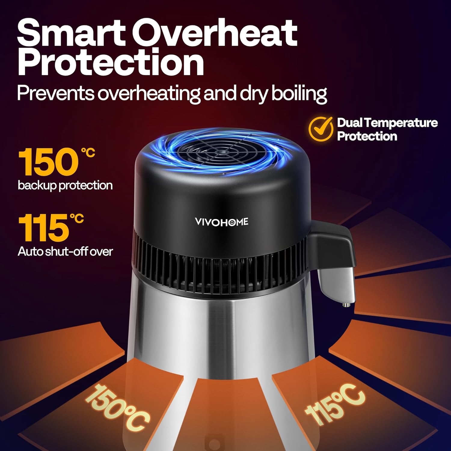 VIVOHOME Water Distiller Countertop 1.1 Gallon/4L 304 Stainless Steel Distilled Water Machine with Smart Switch Purifier Filter for Home Office