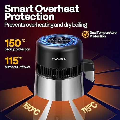 Miniatura 5 de VIVOHOME Encimera de destilador de agua de 1.1 galones4L 304 de acero inoxidable destilada con filtro purificador de interruptor inteligente para
