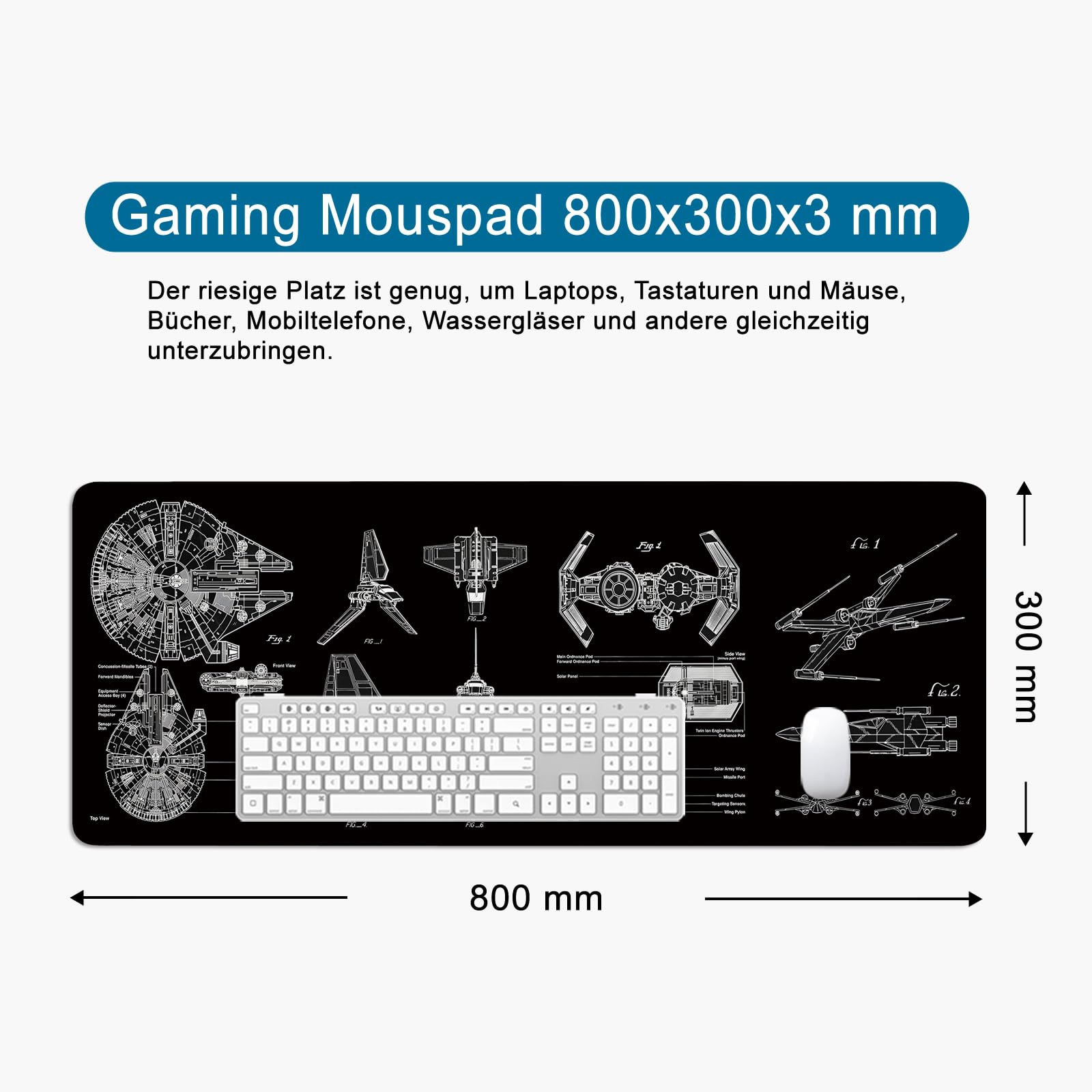 Muismat XXL Lich King, extra grote gaming muismat laptop bureauonderlegger mat, antislip rubberen basis, gestikte randen, gladde stof, computertoetsenbord en muizen combo pads 31,5 x 15,7 cm