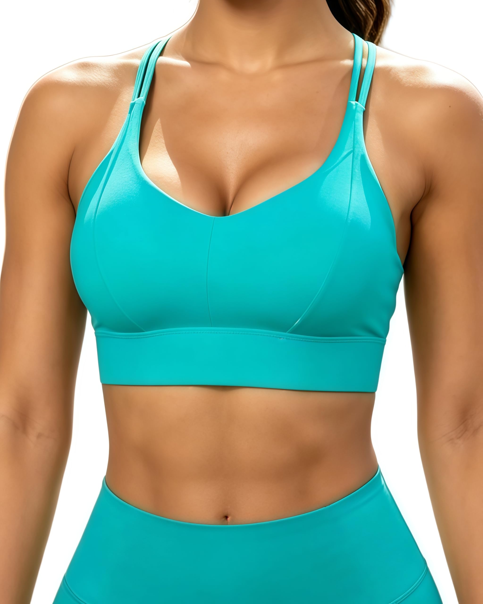 Grace Form Sports Bra for Women Strappy Medium Support Push Up Padded Sports Bra for Running Workout Bra Yoga Bra