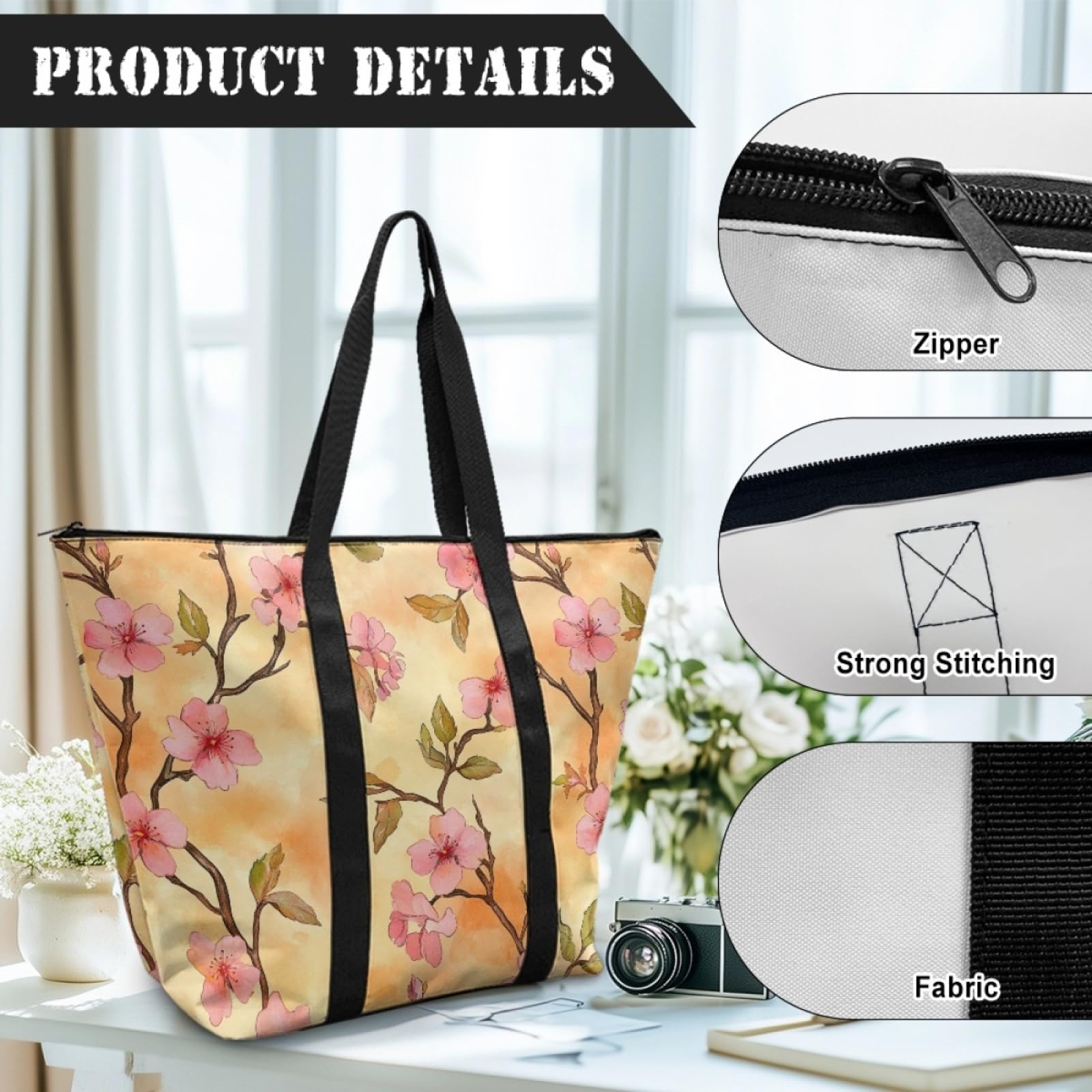 Tote Bag Tela Bolsas de Tela Poliéster Bolso de Mano de Mujer Reutilizable Bolsa Compra Plegable Tote Bag Cremallera Bolso Viaje Duradero Totebag