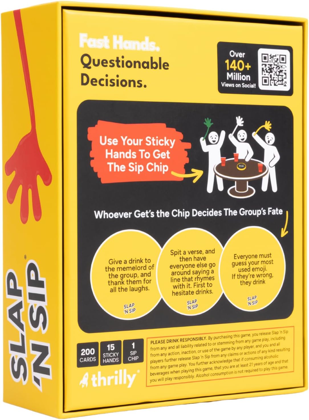 Slap N Sip A Hilarious Drinking Game with Sticky Hands, 200 Cards & A Sip Chip, Fast-Paced Adult Party Game for Game Nights, Funny Gift for Adults Ages 21+