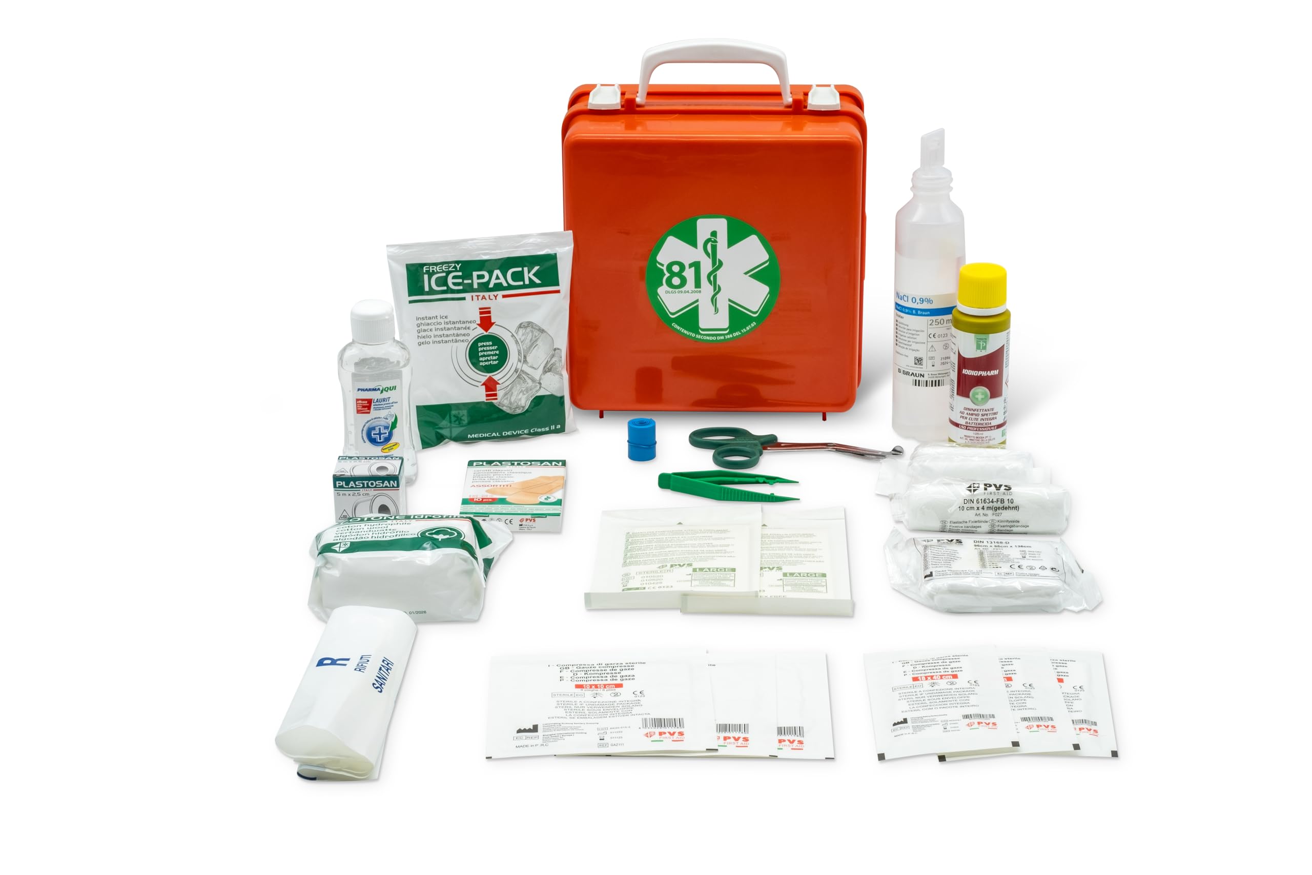 Valigetta di Pronto Soccorso attacco a parete Tenuta ermetica ALL. 2 contenuto maggiorato con divisori interni FINO A 2 LAVORATORI 225x240x123 mm