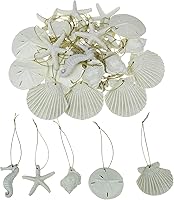 Vista 10 de 30 piezas de adornos de estrella de mar de resina, caballito de mar, erizo de mar, concha y conchas marinas con cuerda para árbol de Navidad