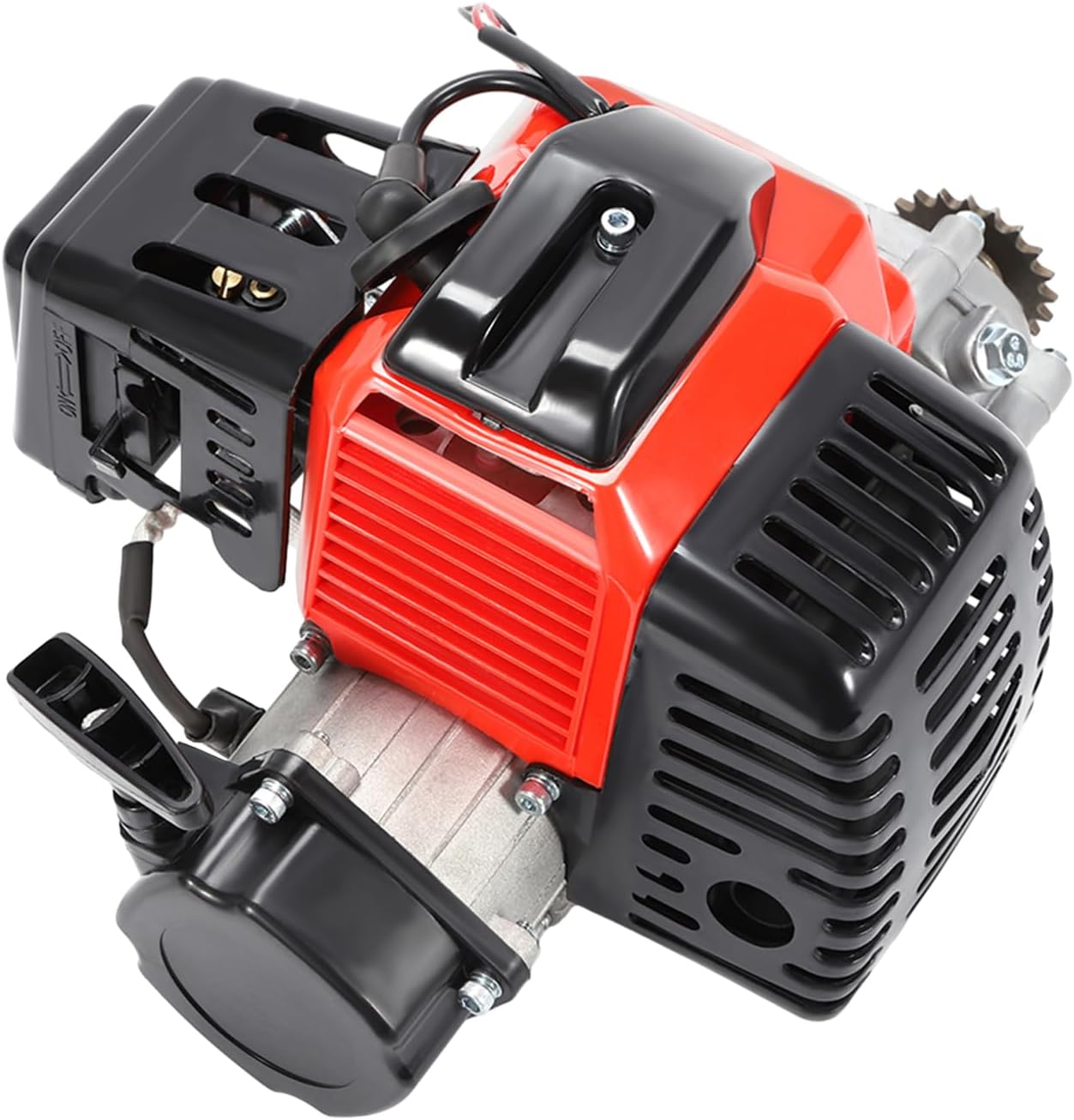 49CC 2-Stroke Pull Start Engine Motor Gas Scooter Engine Shortblock Assembly Air-cooled 2 stroke Engine for Gas Scooter Road Motorcycle Mini Dirt Pit Bike, Red+Black