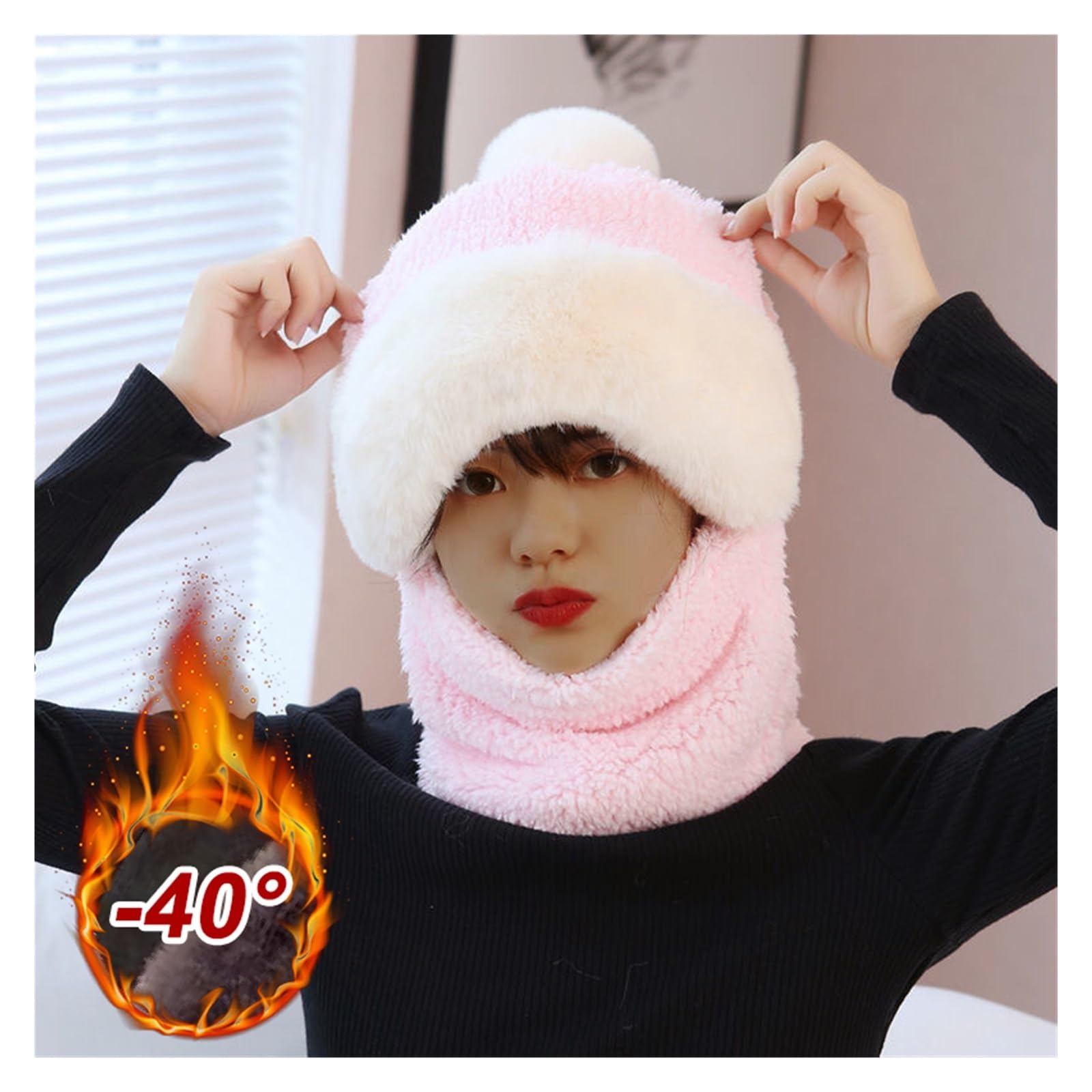 Generisch Winter Scarf Set Hooded for Women Plush Neck Warm Outdoor Ski Windproof Hat Thick Fluffy Beanies(Khaki,4PCS)