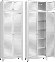 Vista 12 de 71" Metal Wardrobe Cabinet with Hanging Rod, Wardrobe Closet with Doors and Adjustable Shelves, Whiet Clothing Storage Cabinets for Blanco