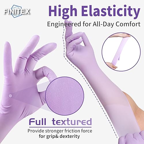 Miniatura 7 de FINITEX Guantes desechables de nitrilo sin látex, color morado, 5 mil 100 unidades, sin látex/polvo, 12 pulgadas, guantes de limpieza para examen