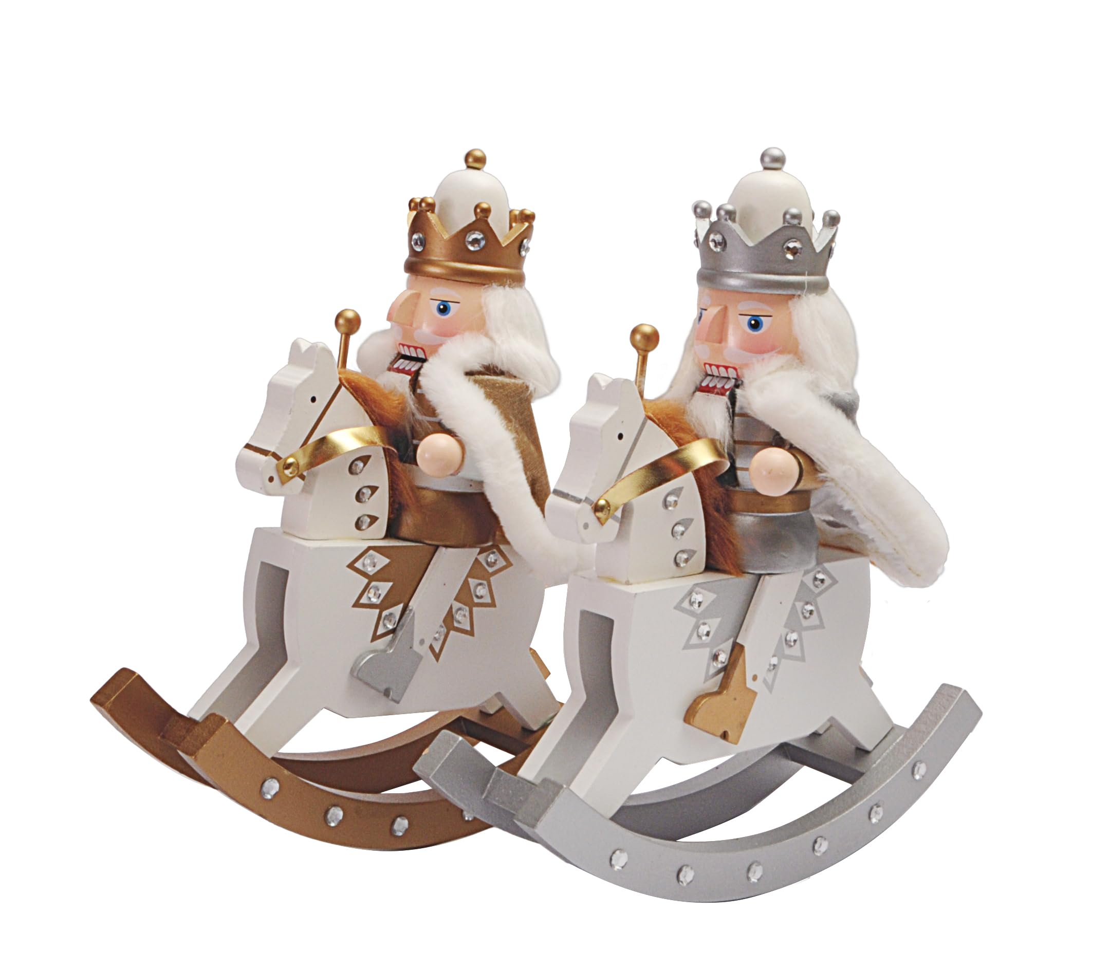 Ciao- Schiaccianoci Natale Soldatino Re a cavallo con mantello (28cm) in legno e tessuto, bianco/oro