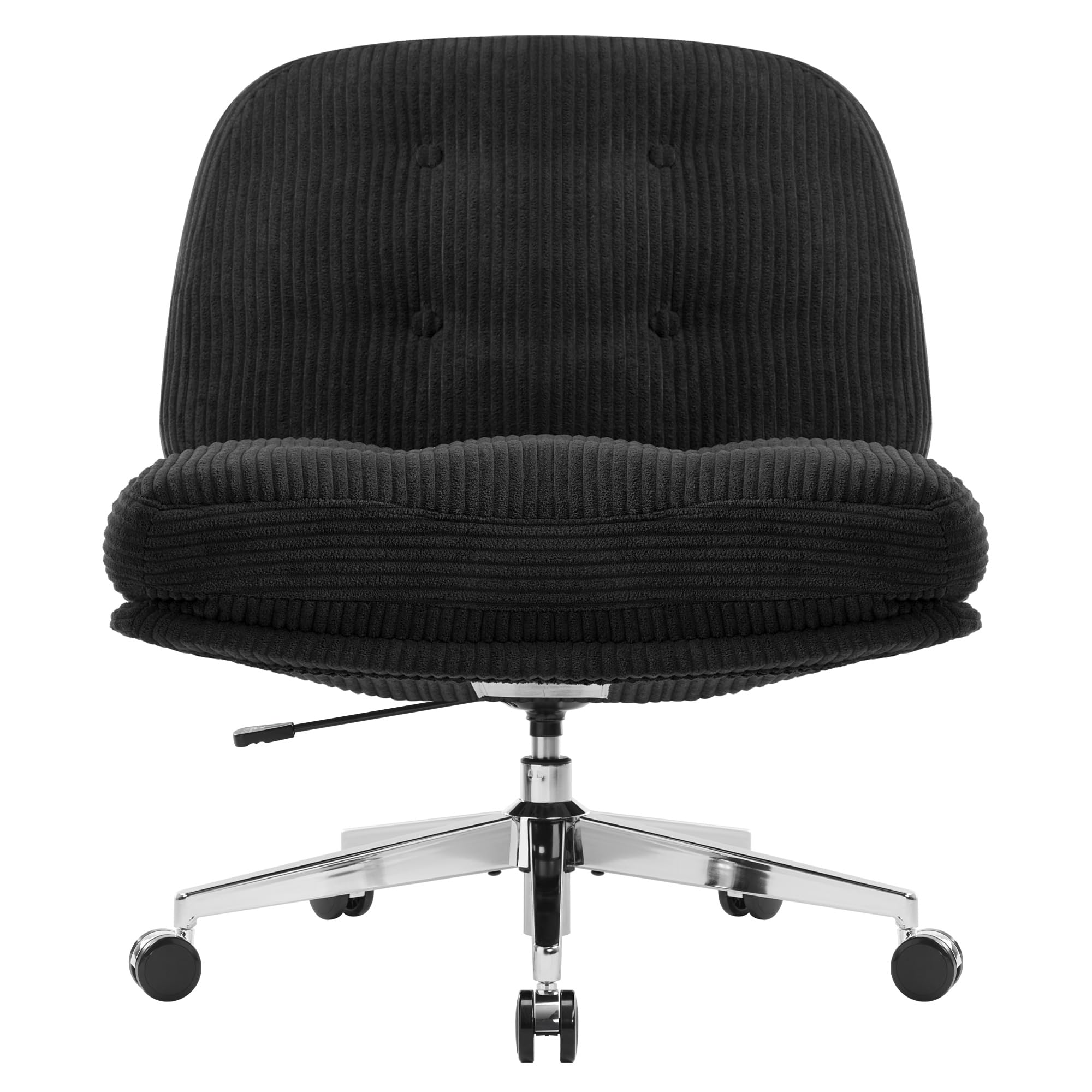 IWMH Bürostuhl ohne Armlehne, Sessel Wohnzimmer mit gekreuzten Beinen | Ergonomischer Drehstuhl mit Extra Stoff großes Kissen ,Schreibtischstuhl für Heimbüro,Schlafzimmer (Schwarz mit Rollen)