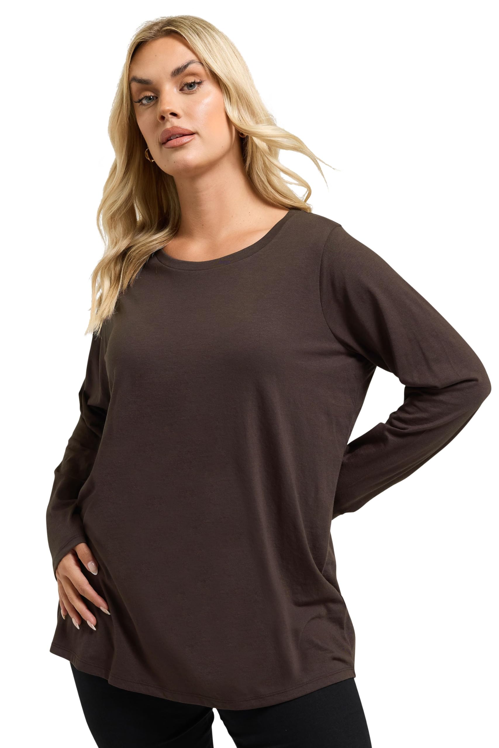 Yours Women's Chocolate Curve Brown Long Sleeve Core T-Shirt - Plus Size Curve
