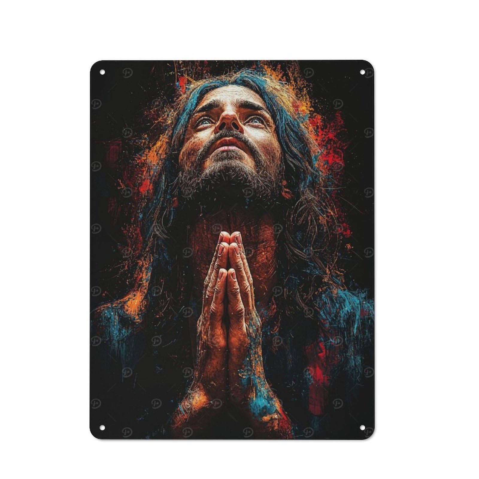 Junmoney Praying Man In Abstract Art Rustic Metal Sign 40X30cm For Man Cave Or Games Room, For Vintage Wall Decor Fans, For Garage And Workshop Walls