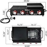 Vista 3 de Royal Gourmet GD4002T Combo de Parrilla y Plancha Tailgater de 4 Quemadores, Parrilla Portátil de Gas Propano de Superficie Plana con Salida
