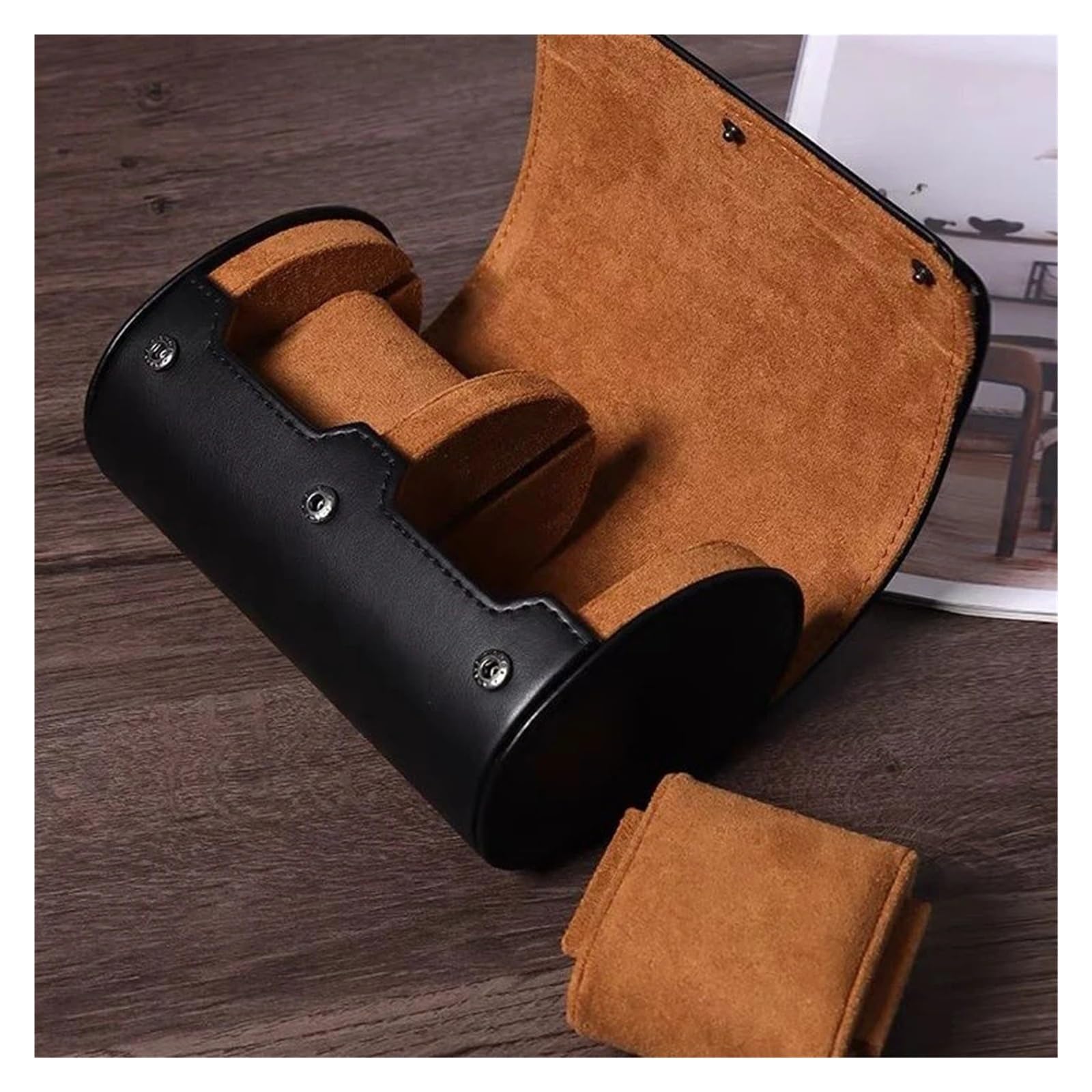 Rotolo di orologio in pelle PU da 1 pz 1/2/3 slot for uomo | Custodia singola in pelle PU nera elegante, con cuscino protettivo.(2 Slot Brown)