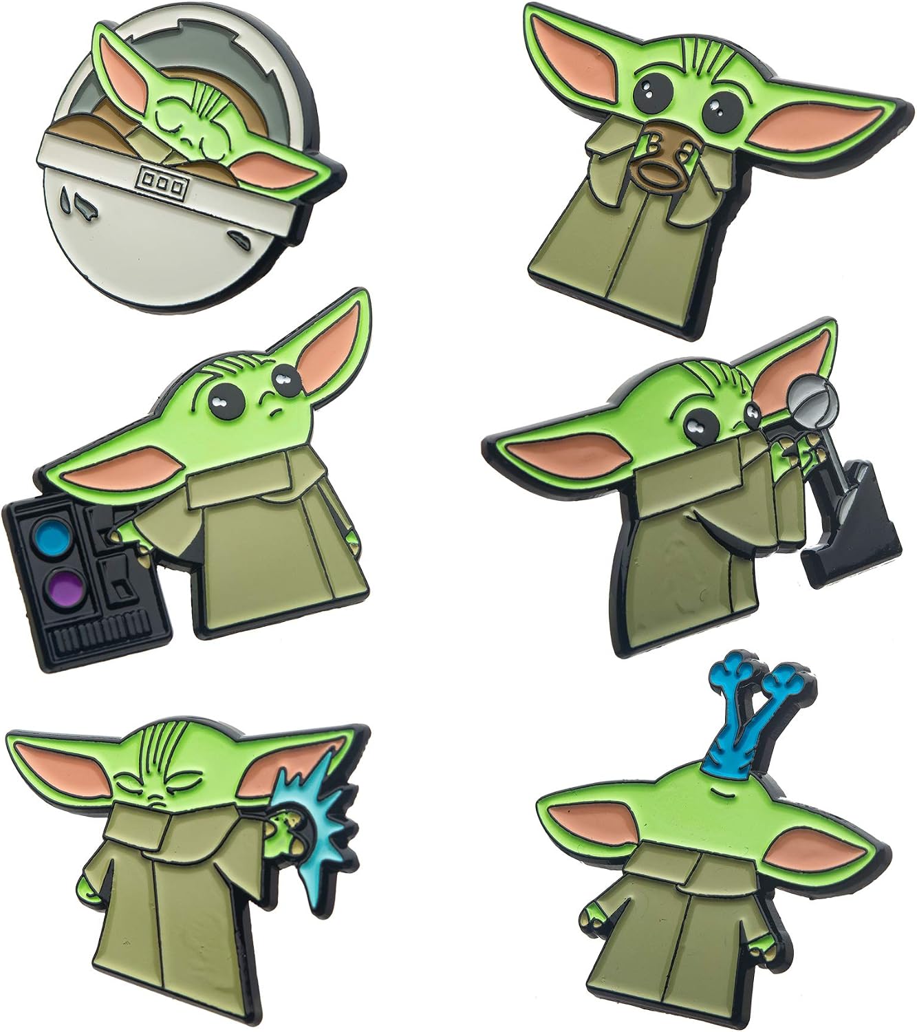 STAR WARS The Mandalorian, The Mysterious Alien Grogu “The Child” Metal-based with Enamel 6 Lapel Pin Set Comes in an Individually Numbered Collectible Box (Amazon Exclusive).