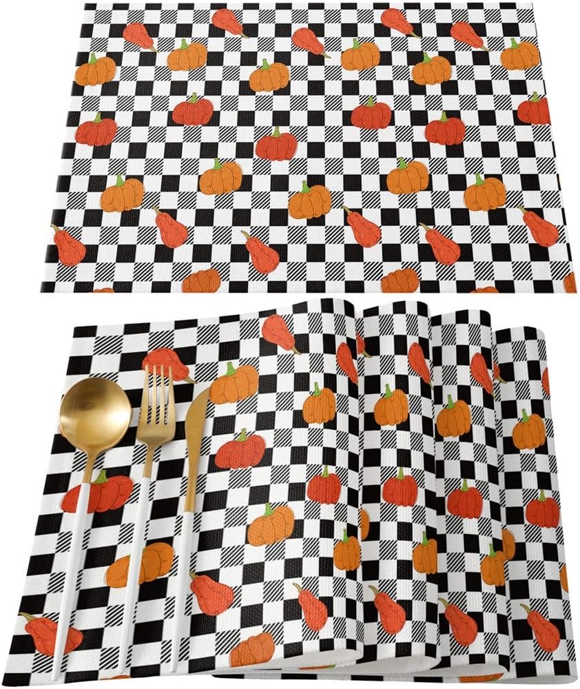 Autumn Plaid Table Runners Holiday Wedding Decor Dinning Table Cover Christmas Decorations Table Cloth(4pcs Table mat)