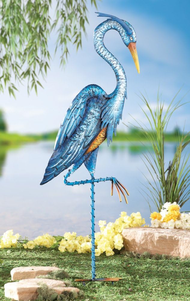 Collections Etc Blue Heron Crane Metal Garden Décor - Hand-Painted Yard Stake, Blue