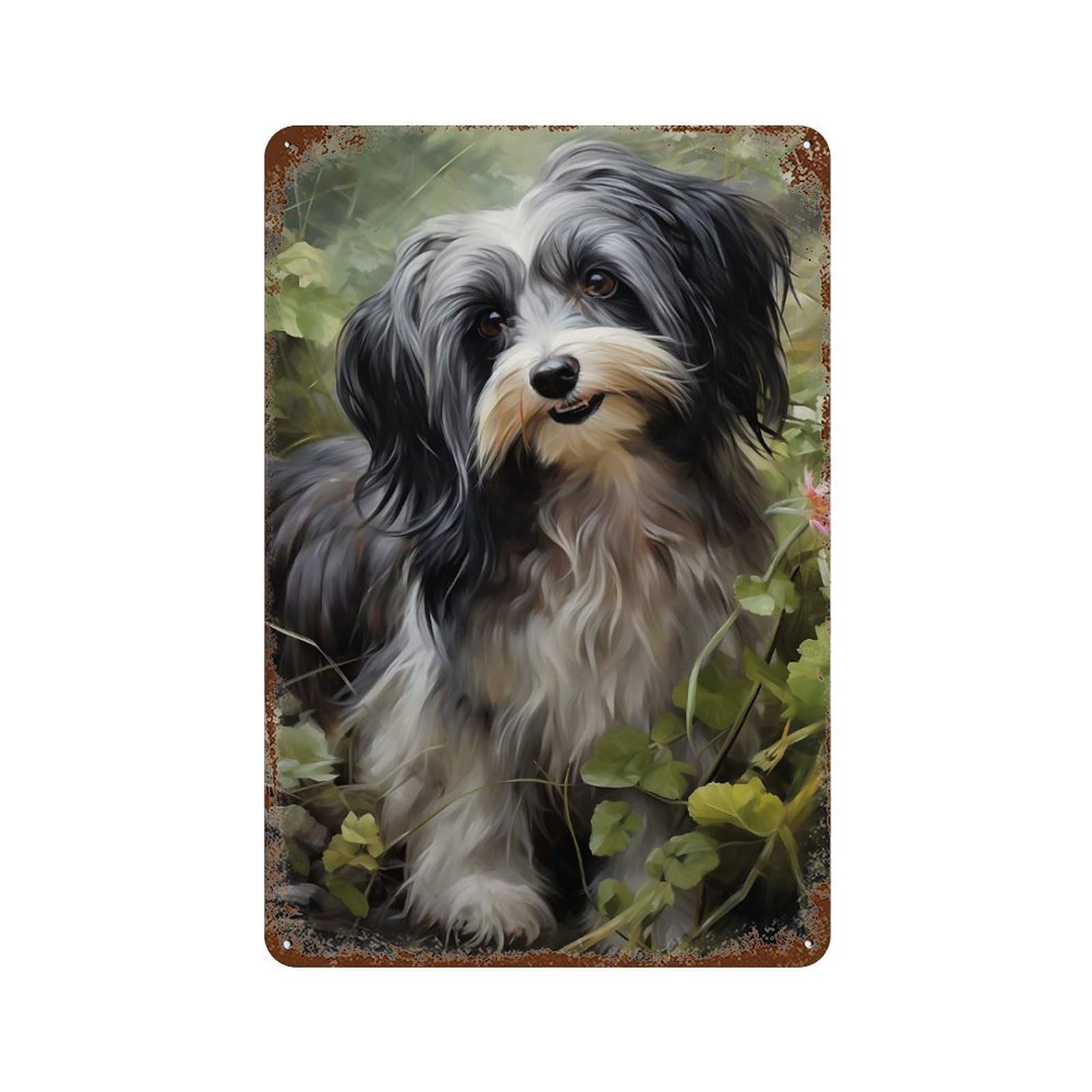 Havanese Dog 11.8"x7.9" Rust Effect Tin Sign, Vintage Wall Decor for Farmhouse, Kitchen And Entryway Decor