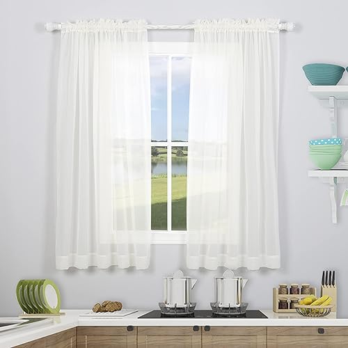 Snugray Cortinas traslúcidas color marfil de 54 pulgadas de largo, juego de 2 paneles para sala de estardormitoriorománticas cortinas traslúcidas de