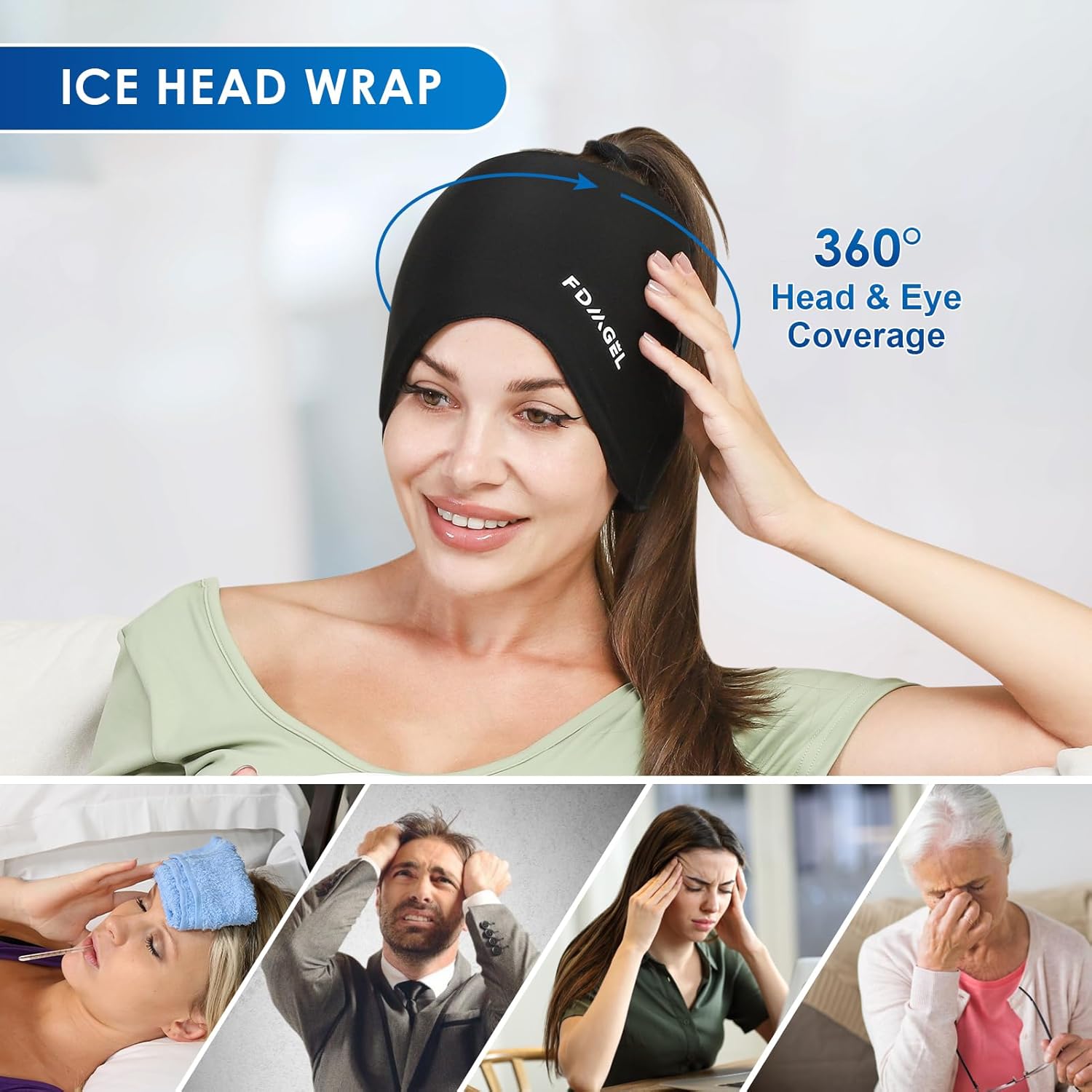 Ice Head Hat, Head Ice Pack Cap, Ice Head Wrap, Cold & Hot Daul Purpose, Comfortable &Strechable (Black)