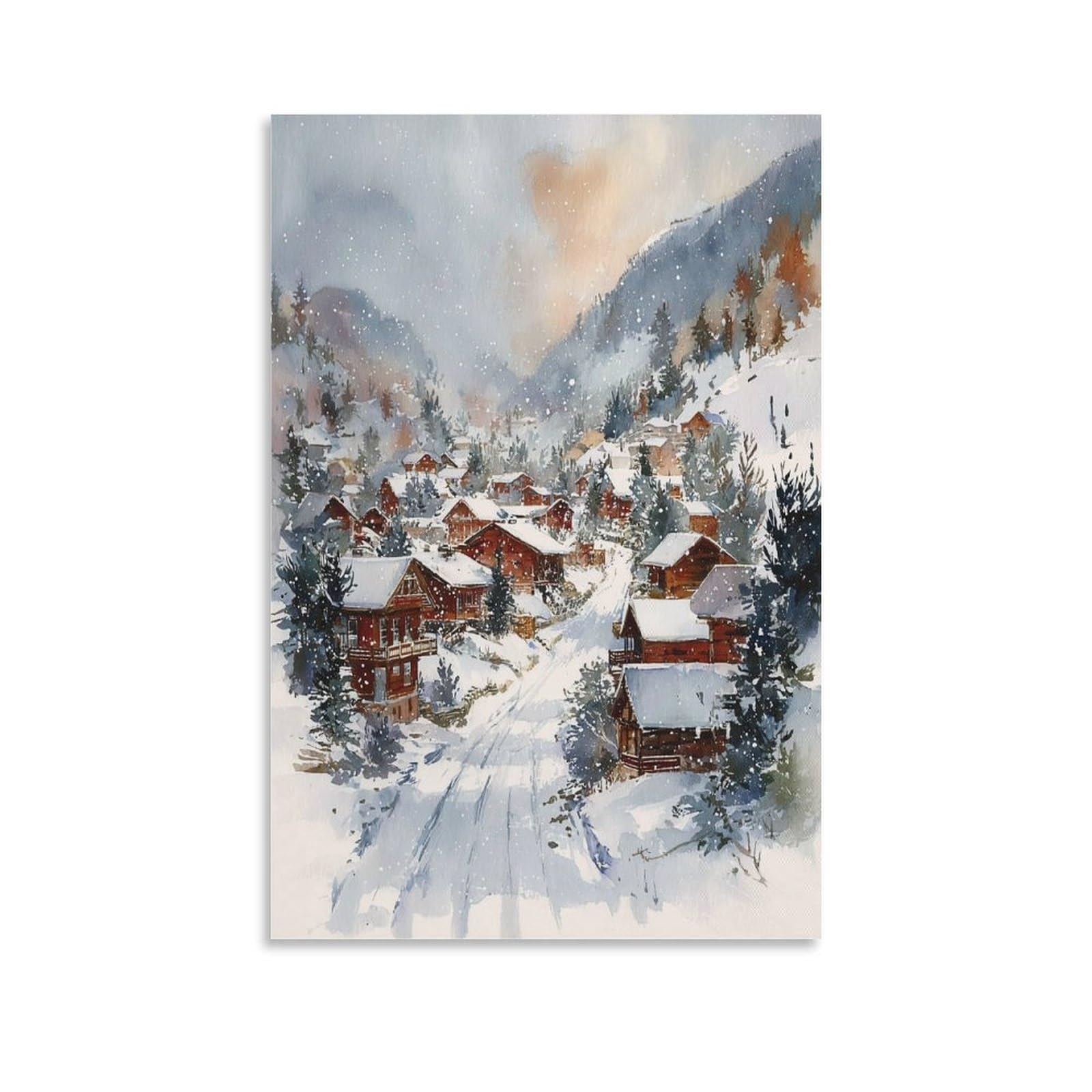Xwymxz Unframe-Style Steamboat Springs Winter Watercolor 20X30inch(50X75cm) Vintage Travel Poster Watercolor Canvas Art