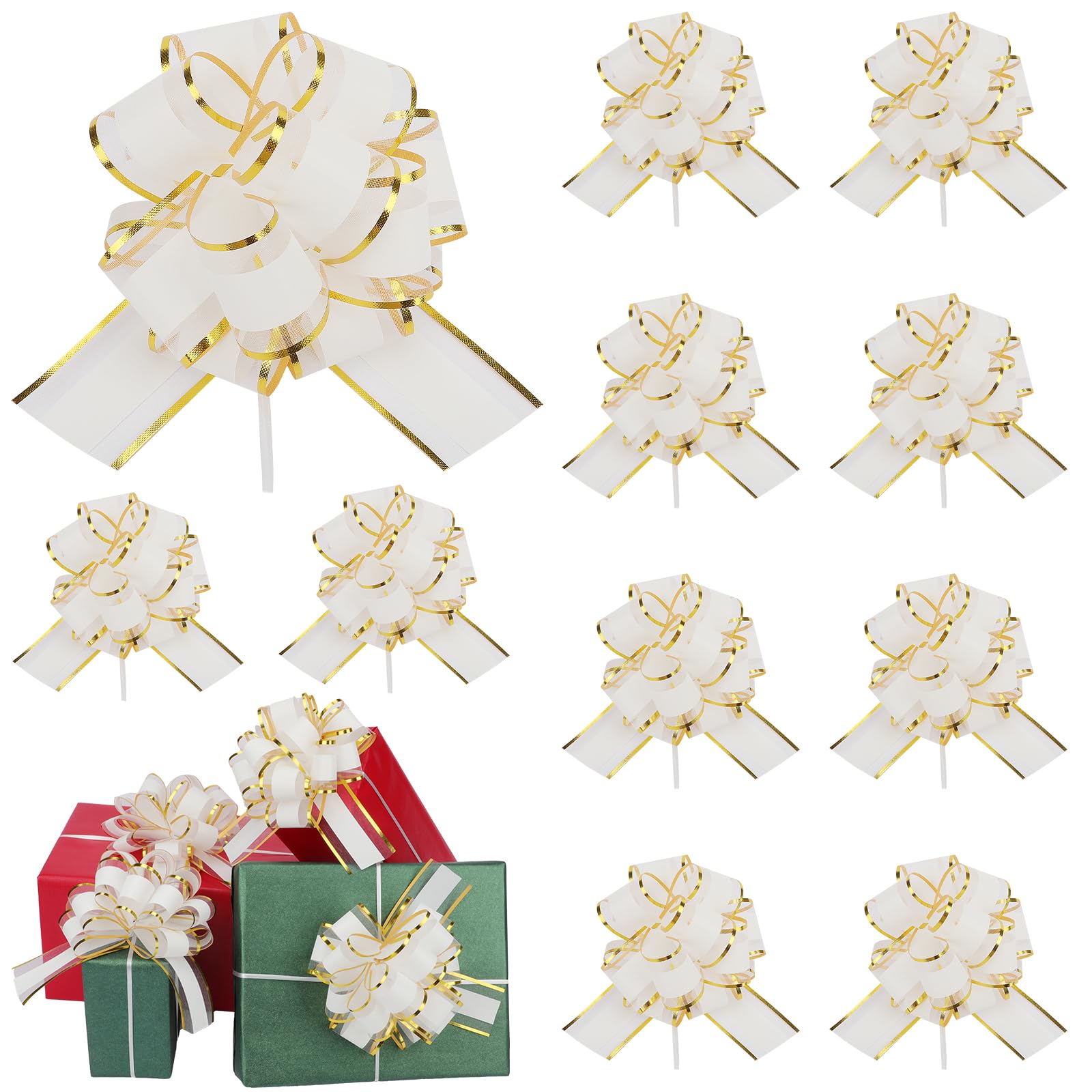 32 fiocchi da tirare per confezioni regalo, fiocchi grandi da 15,2 cm per regali, confezioni regalo, fiocchi sfusi per cesti regalo, decorazioni natalizie per feste di nozze (bianco)