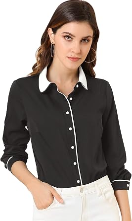Allegra K Women Halloween Contrast Long Sleeve Button Down Blouse