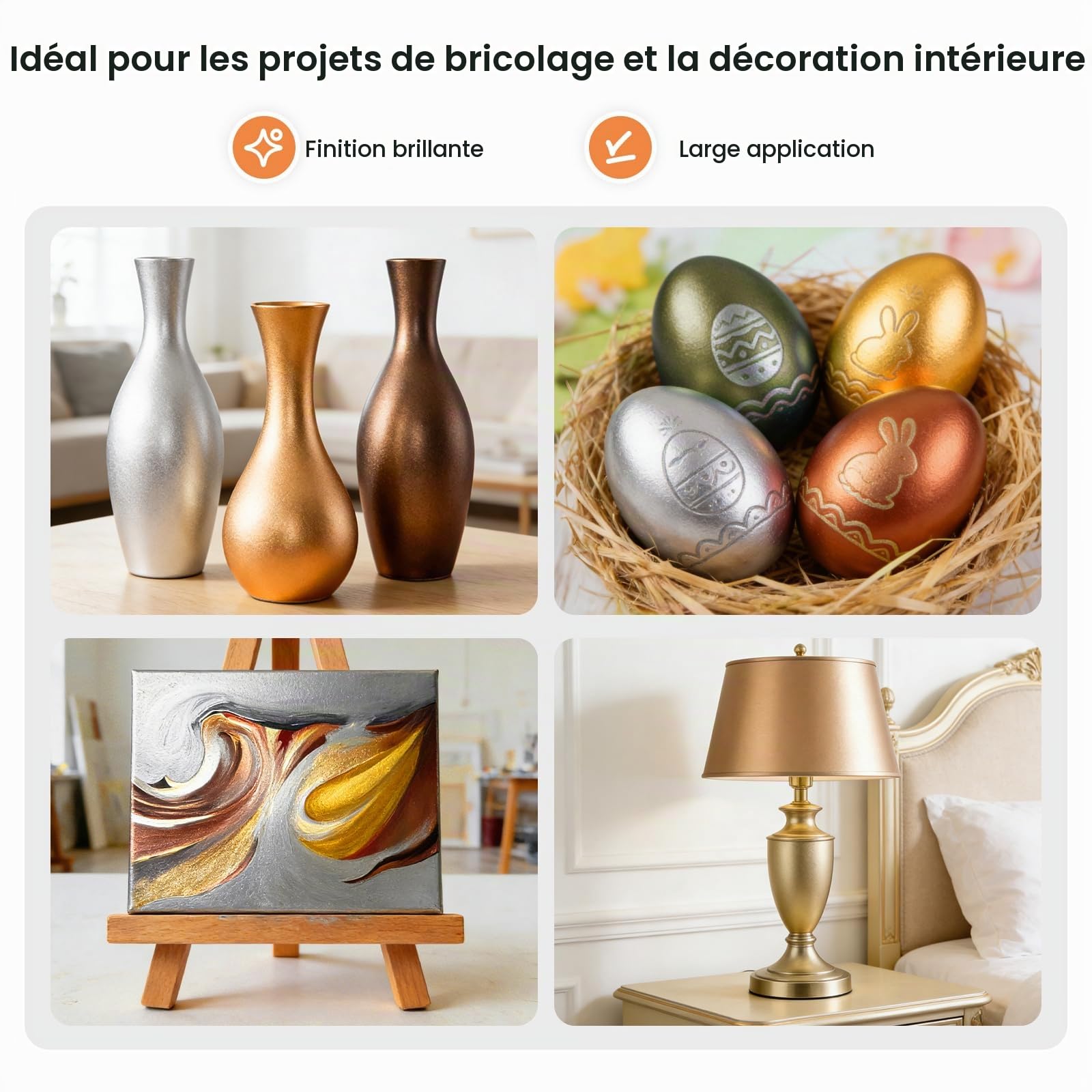 Nicpro Peinture Acrylique Métallisée 12 Couleurs X 30 ml, Non Toxique, Brillance Métallique Résistante À La Lumière, Peinture Acrylique pour Tous Types De Surfaces : Toile, Bois, Argile Et Métal