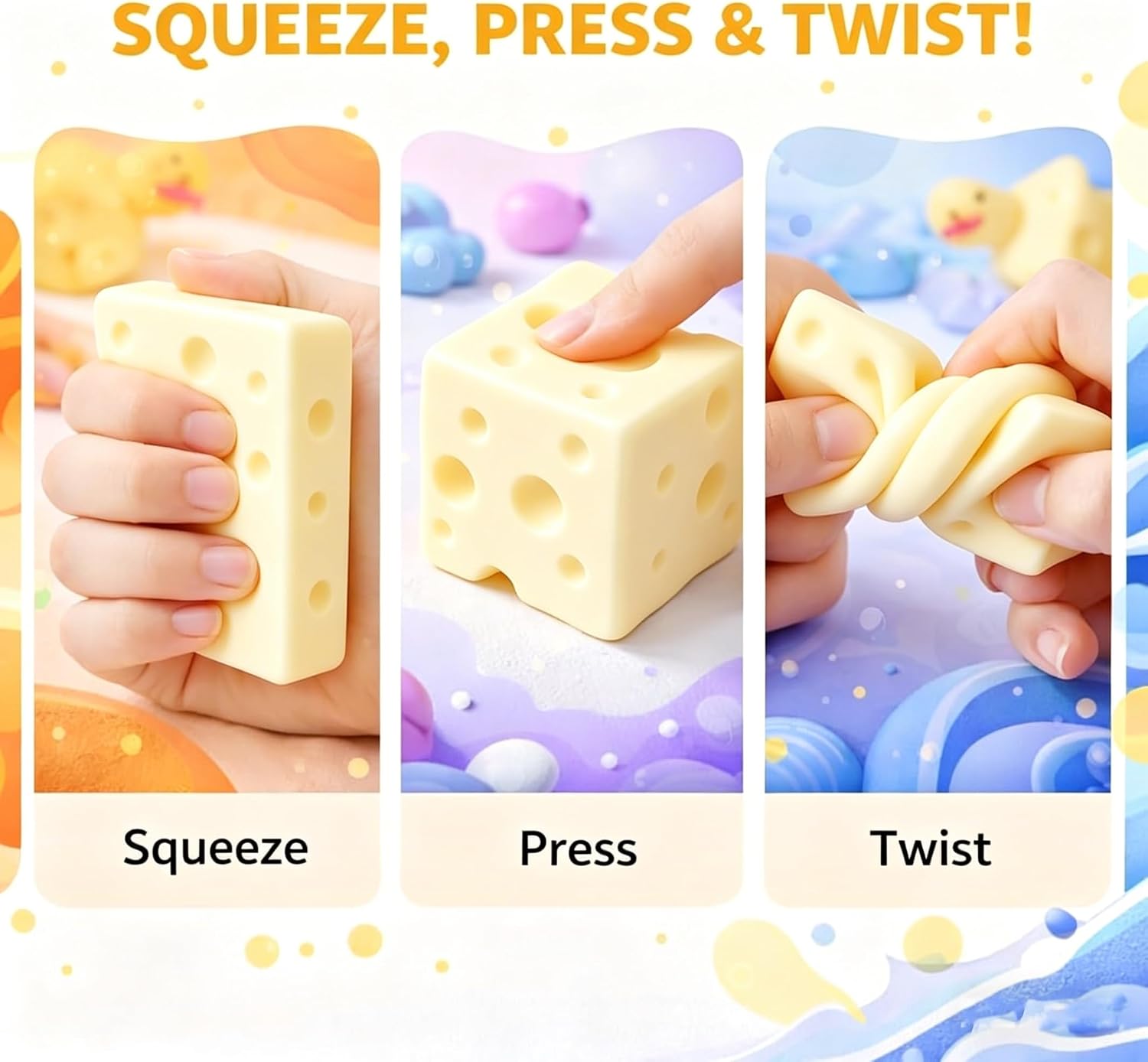 Light Yellow Cheese Squishy Slow Rising, Squishy Squeeze Cheese Block, Soft Novelty Toy, Stress Balls for Adults Rebounding Sensory Squishys Cheese (2.76in) image 3