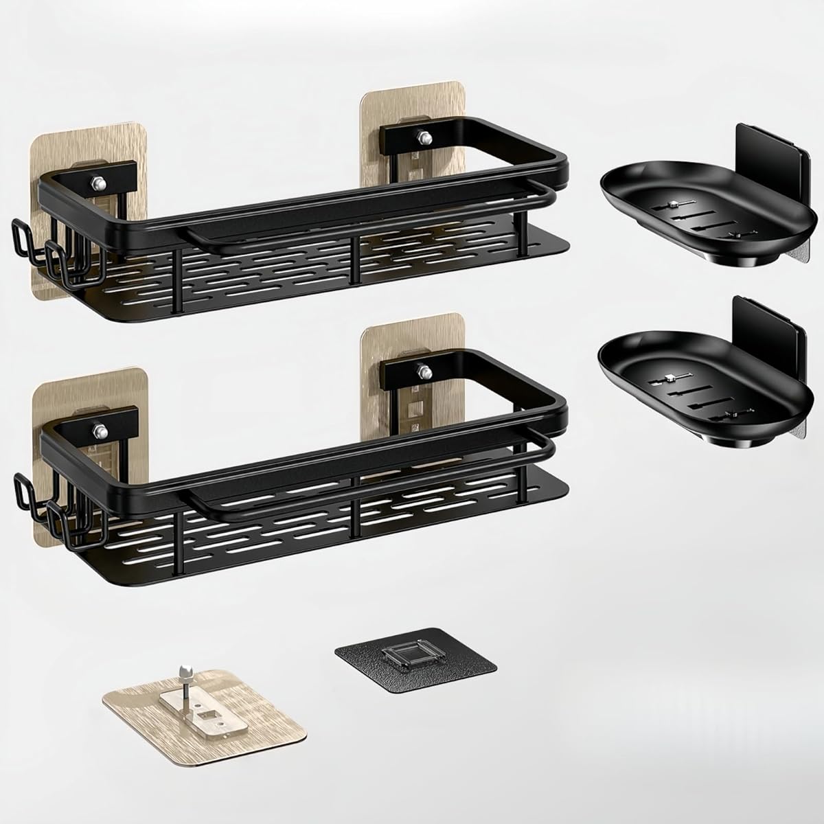 Flat Panel Design Shower Caddy,Anti-Tip & Anti-Fall Bathroom Organizers and Storage,4-Pack Rust-Resistant Aluminum Shower Shelves with Soap Holder&Towel Bar,Spacious Bathroom Accessories Set