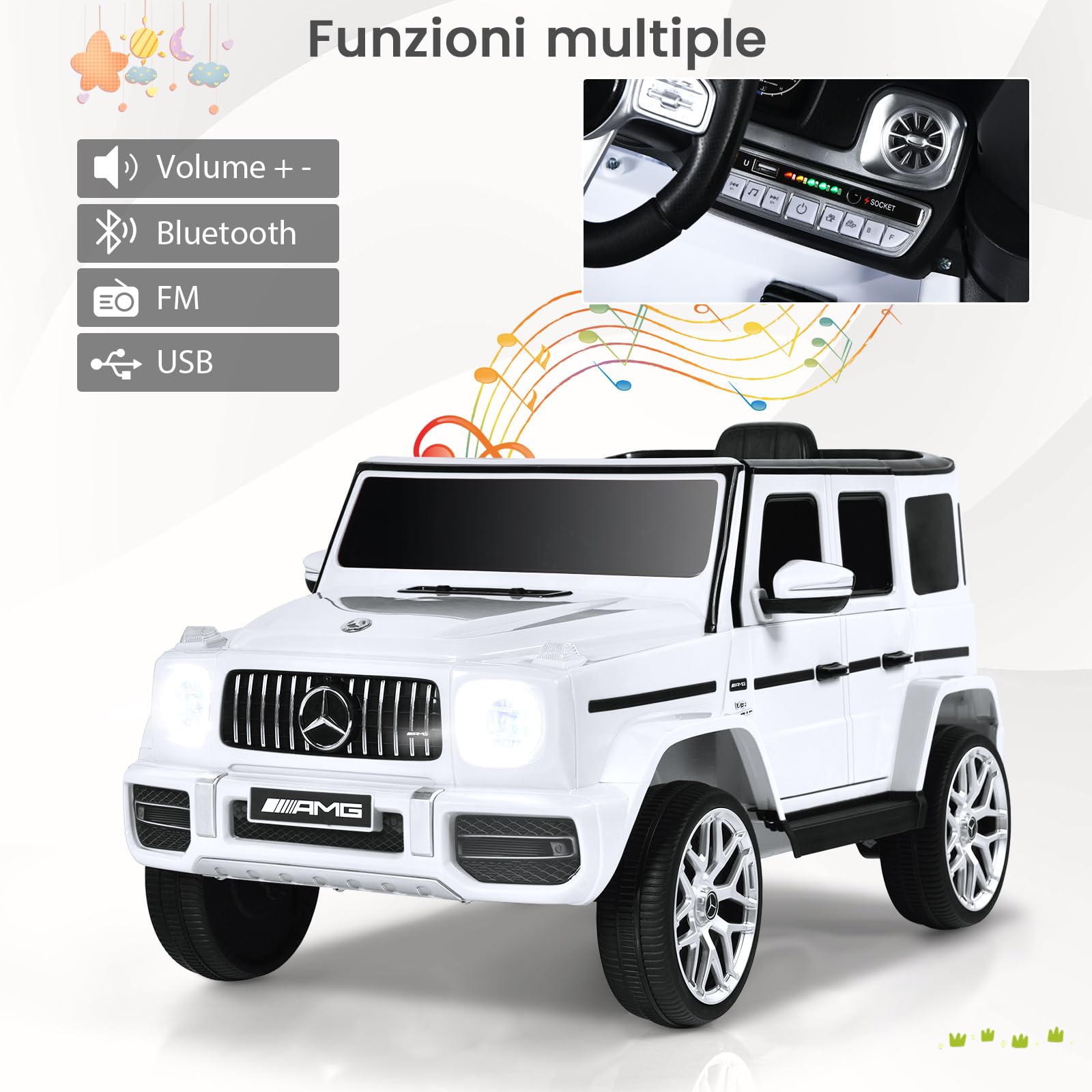 COSTWAY Macchina Elettrica per Bambini 12 V Mercedes Benz, Veicolo Elettrico a 2 Porte con MP3,con Telecomando,Carico 12,5kg, con Clacson,luci a LED e Cintura di Sicurezza, per 3 a 8 Anni (Bianco)